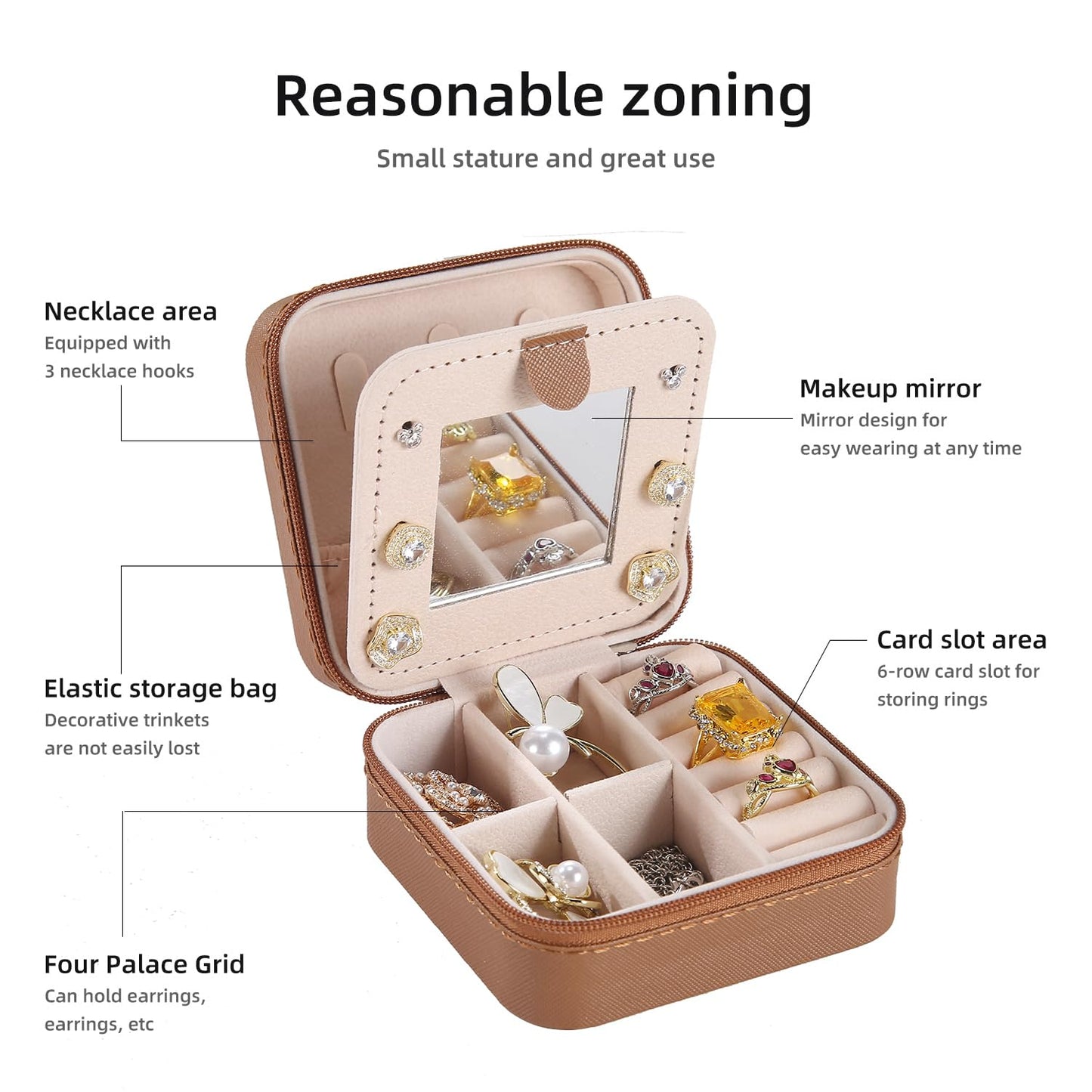 KElofoN Travel jewelry case Travel jewelry box Travel Jewelry Organizer Small box Gift for Girls Women with Mirror(Green)