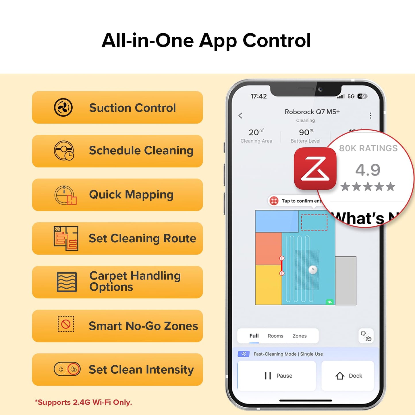 roborock Q7 M5+ Robot Vacuum and Mop, Upgraded from Q5 Max+, Up to 7-9 Weeks Self-Empty, 10000Pa Suction, Dual Anti-Tangle System for Pet Hair & Carpet, PreciSense LiDAR Navigation, App Control, Black