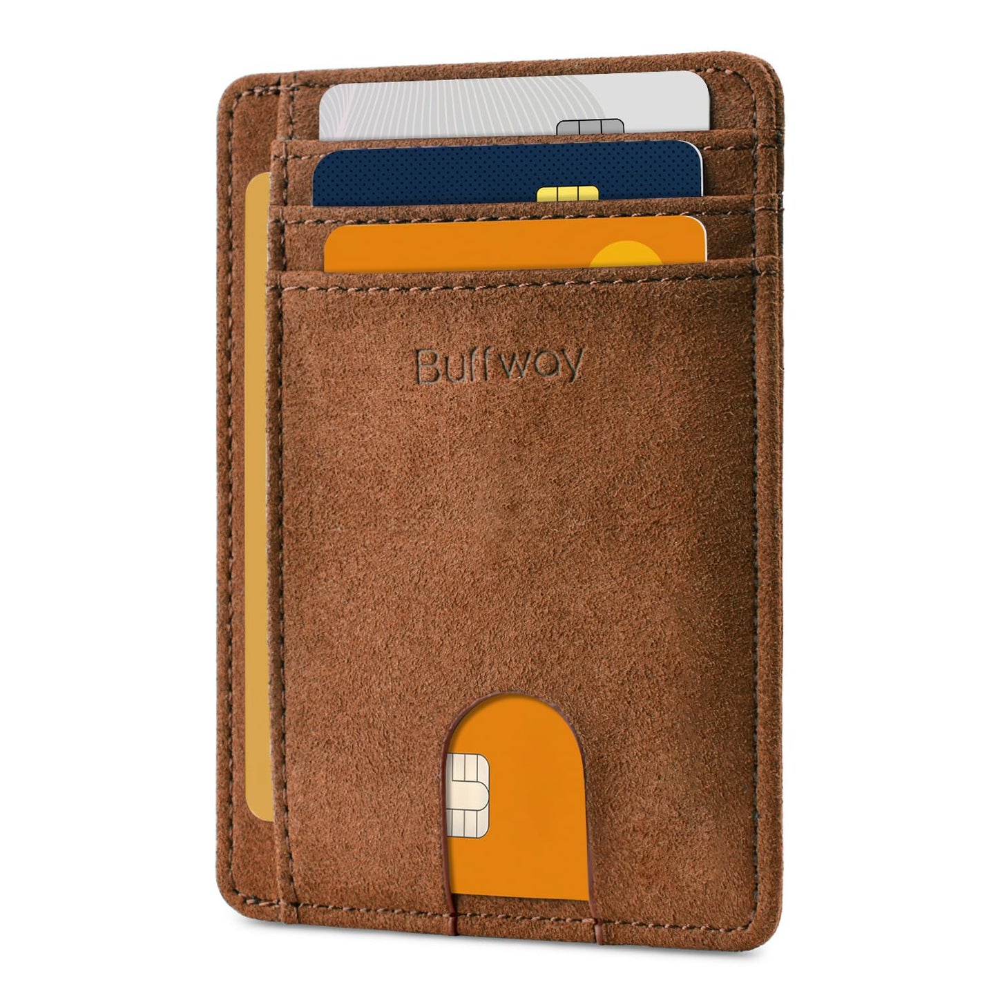 Buffway Slim Minimalist Front Pocket RFID Blocking Leather Wallets for Men and Women - Alaska Black