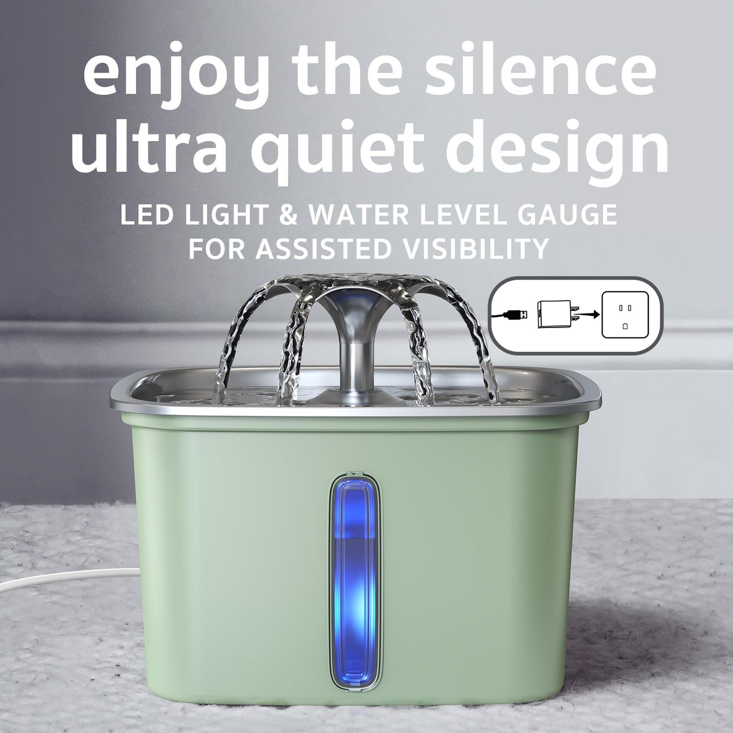 Veken Innovation Award Winner Stainless Steel Cat Water Fountain, 95oz/2.8L Automatic Pet Fountain Dog Water Dispenser with Replacement Filters & Silicone Mat, Gifts for Christmas, Cats, Dogs (Silver)