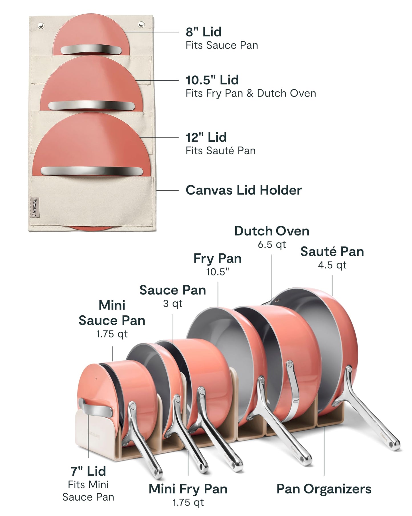 Caraway Deluxe Non-stick Ceramic Cookware Set (16 Piece) Pots, Frying Pans, Lids and Kitchen Storage - PFAS & PFOA Free - Oven Safe Pan Set & Compatible with All Stovetops - Cream