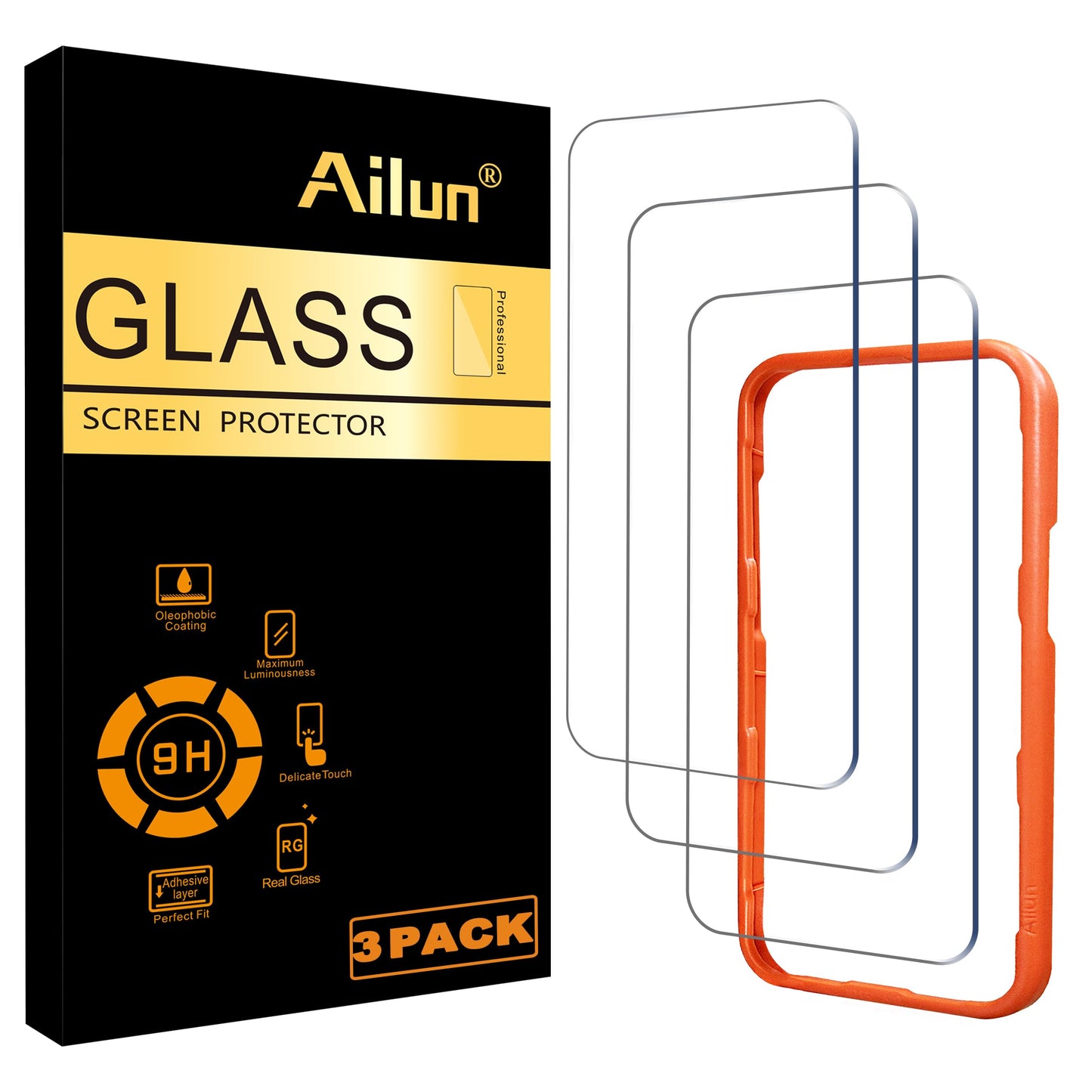 Ailun 3 Pack Screen Protector for iPhone 17 Pro Max [6.9 inch] with Installation Frame, Tempered Glass, Sensor Protection, Dynamic Island Compatible, Case Friendly