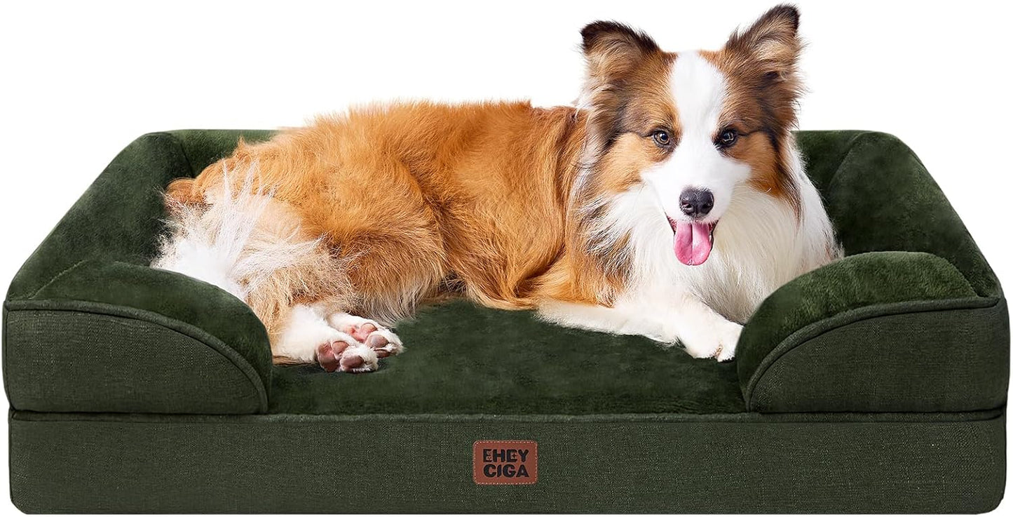 EHEYCIGA Orthopedic Dog Beds for Extra Large Dogs 44x32Inch, Waterproof Memory Foam XL Pet Bed with Sides, Non-Slip and Egg-Crate Foam Big Dog Couch Bed with Washable Removable Cover, Grey