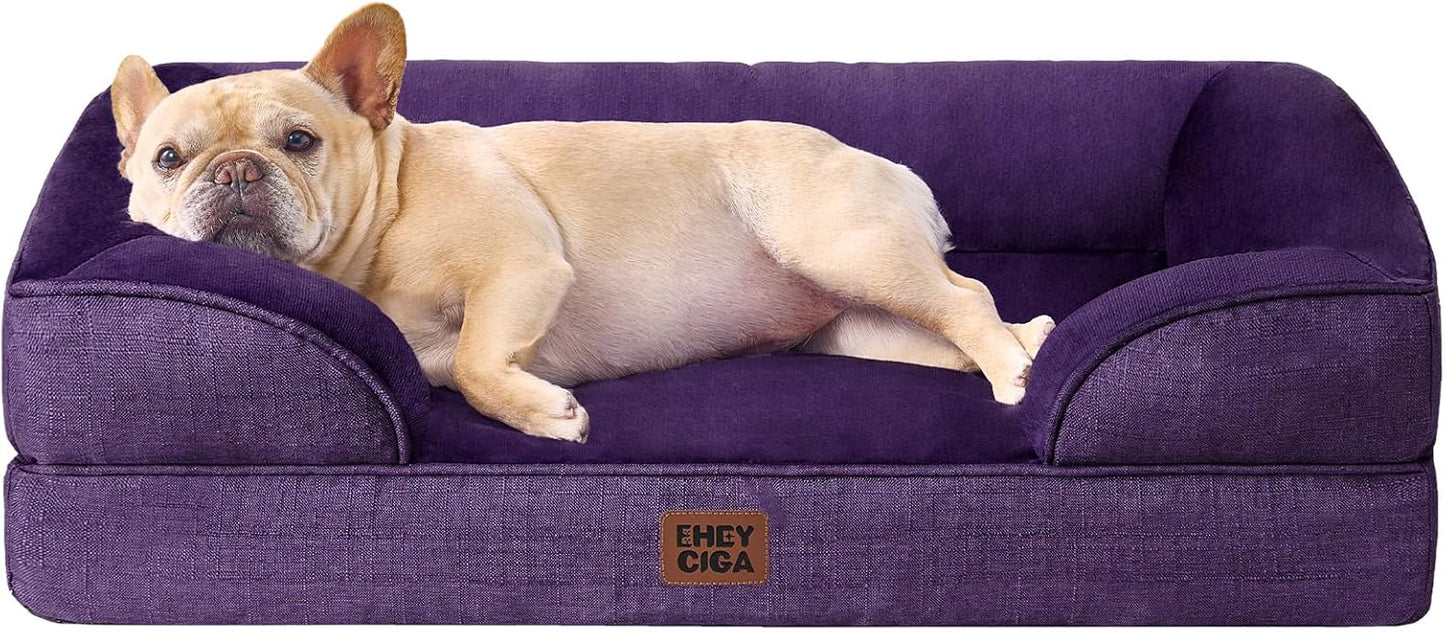 EHEYCIGA Orthopedic Dog Beds for Extra Large Dogs 44x32Inch, Waterproof Memory Foam XL Pet Bed with Sides, Non-Slip and Egg-Crate Foam Big Dog Couch Bed with Washable Removable Cover, Grey