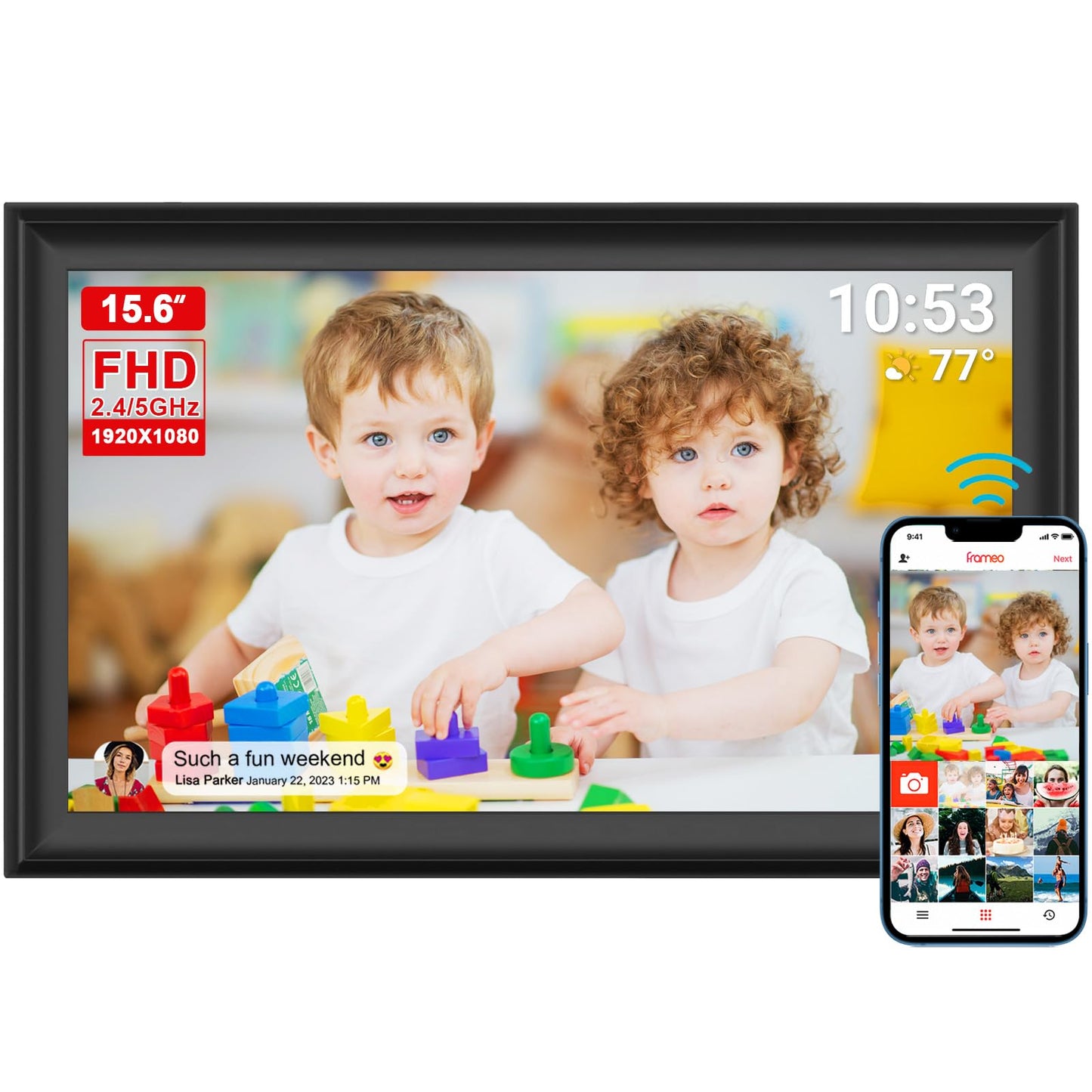 32GB FRAMEO 10.1 Inch Smart WiFi Digital Photo Frame 1280x800 IPS LCD Touch Screen, Auto-Rotate Portrait and Landscape, Built in 32GB Memory, Share Moments Instantly via Frameo App from Anywhere
