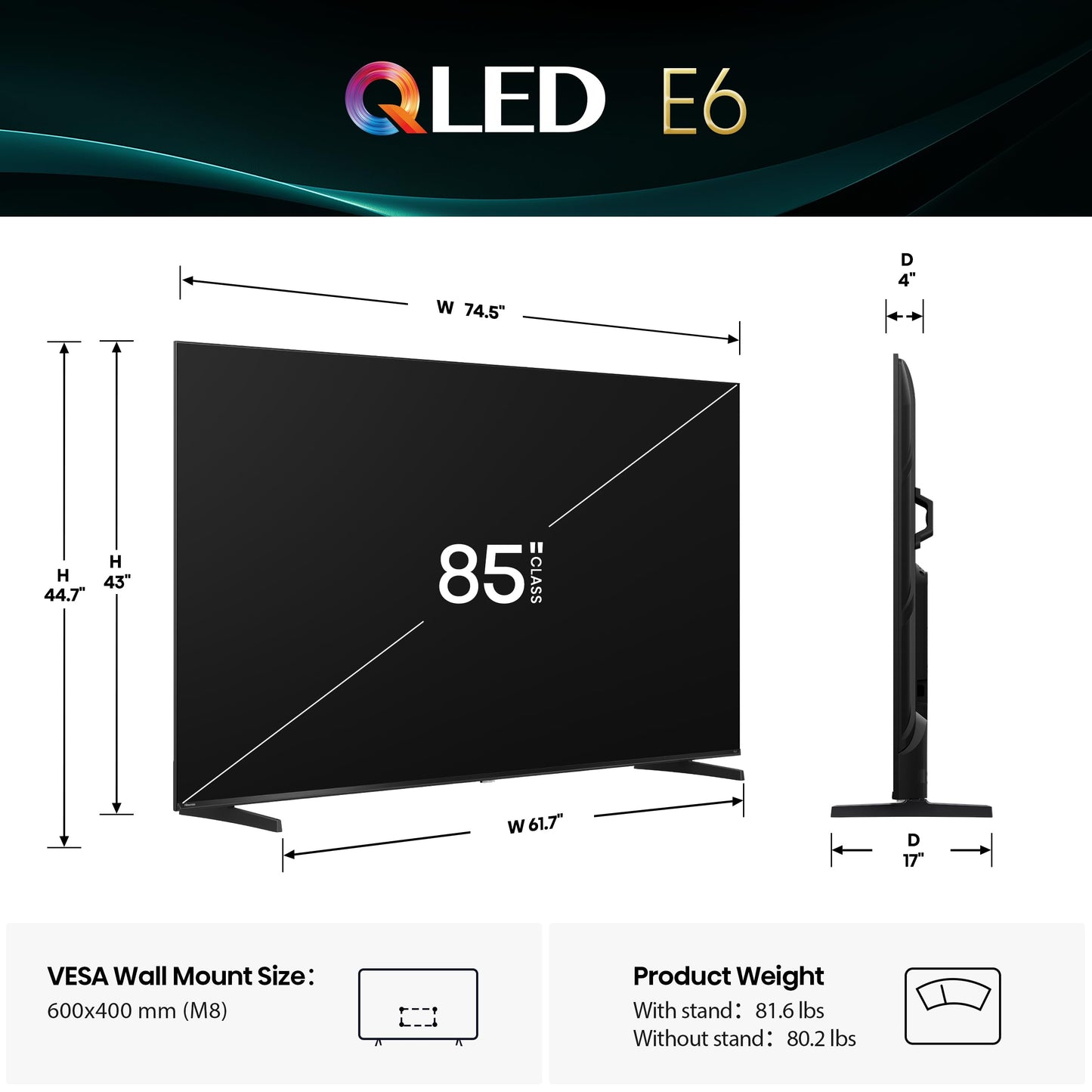 Hisense 75" E6 Cinema Series QLED 4K UHD Smart Fire TV (75E6QF, 2025 Model) - QLED, AI Light Sensor, Dolby Vision · Atmos, Voice Remote with Alexa, Motion Rate 120, HDR 10+ Adaptive, Game Mode Plus
