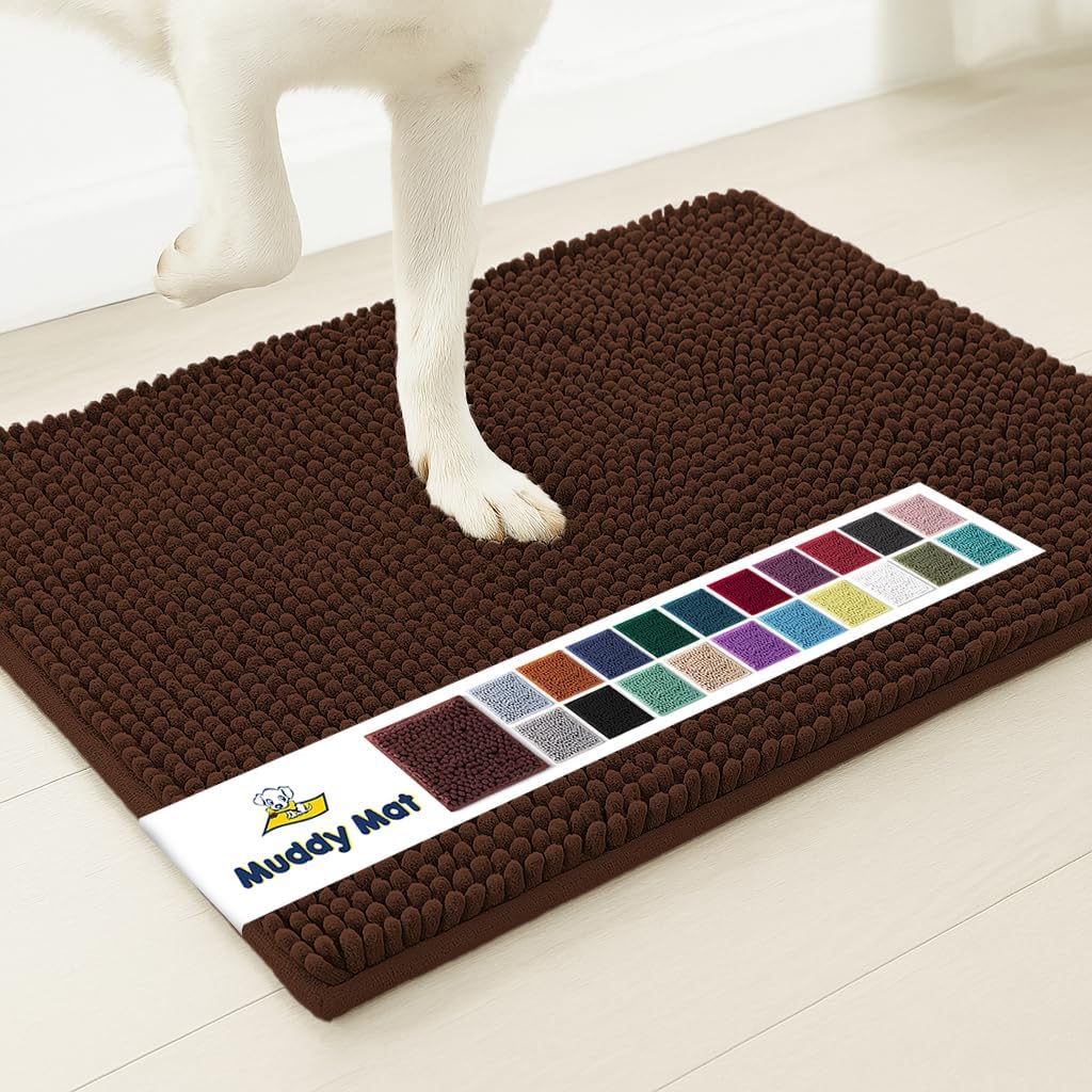 Muddy Mat® Shown on TV Super Absorbent Microfiber Dog Door Mat for Muddy Paws, Non-Slip Washable Pet Rug, Quick Dry Chenille Entryway Carpet, Machine Washable Indoor Outdoor mat, Grey 30"x19"