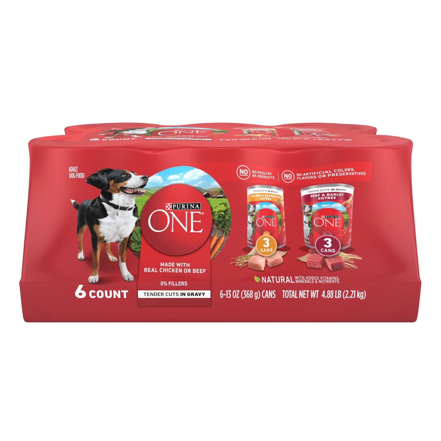 Purina ONE Classic Ground Chicken and Brown Rice, and Beef and Brown Rice Entrees Wet Dog Food Variety Pack - (Pack of 6) 13 oz. Cans