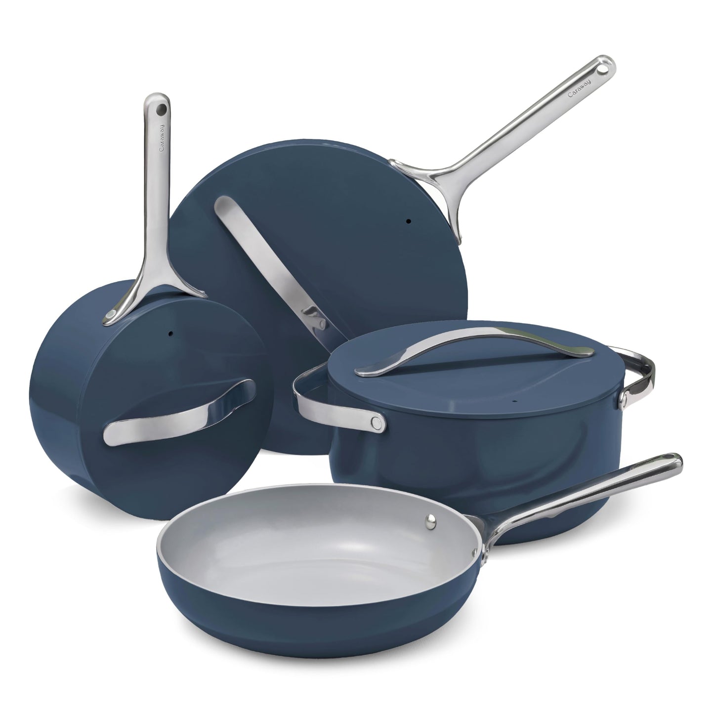 Caraway Deluxe Non-stick Ceramic Cookware Set (16 Piece) Pots, Frying Pans, Lids and Kitchen Storage - PFAS & PFOA Free - Oven Safe Pan Set & Compatible with All Stovetops - Cream