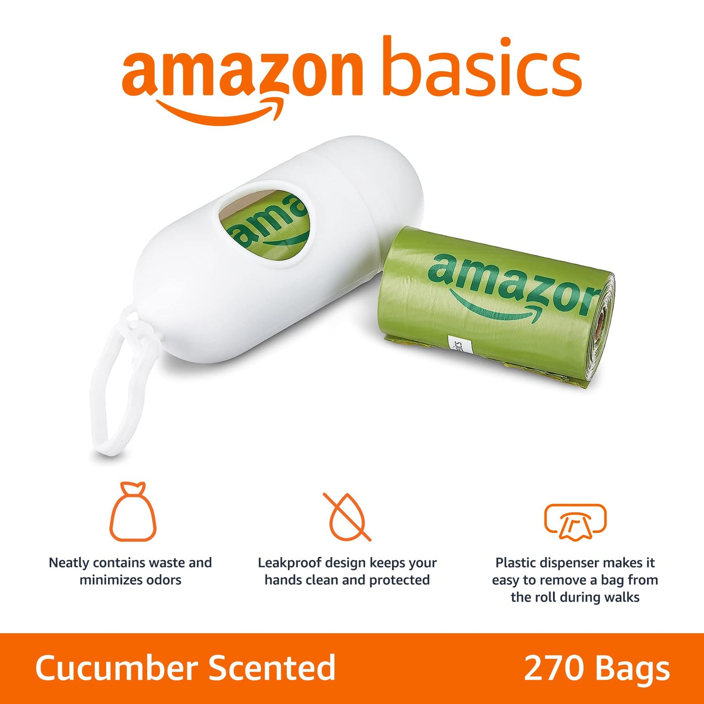 Amazon Basics Dog Poop Bags with Dispenser, 540 Count, Enhanced for Guaranteed Leakproof, Lavender Scented, Includes Leash Clip