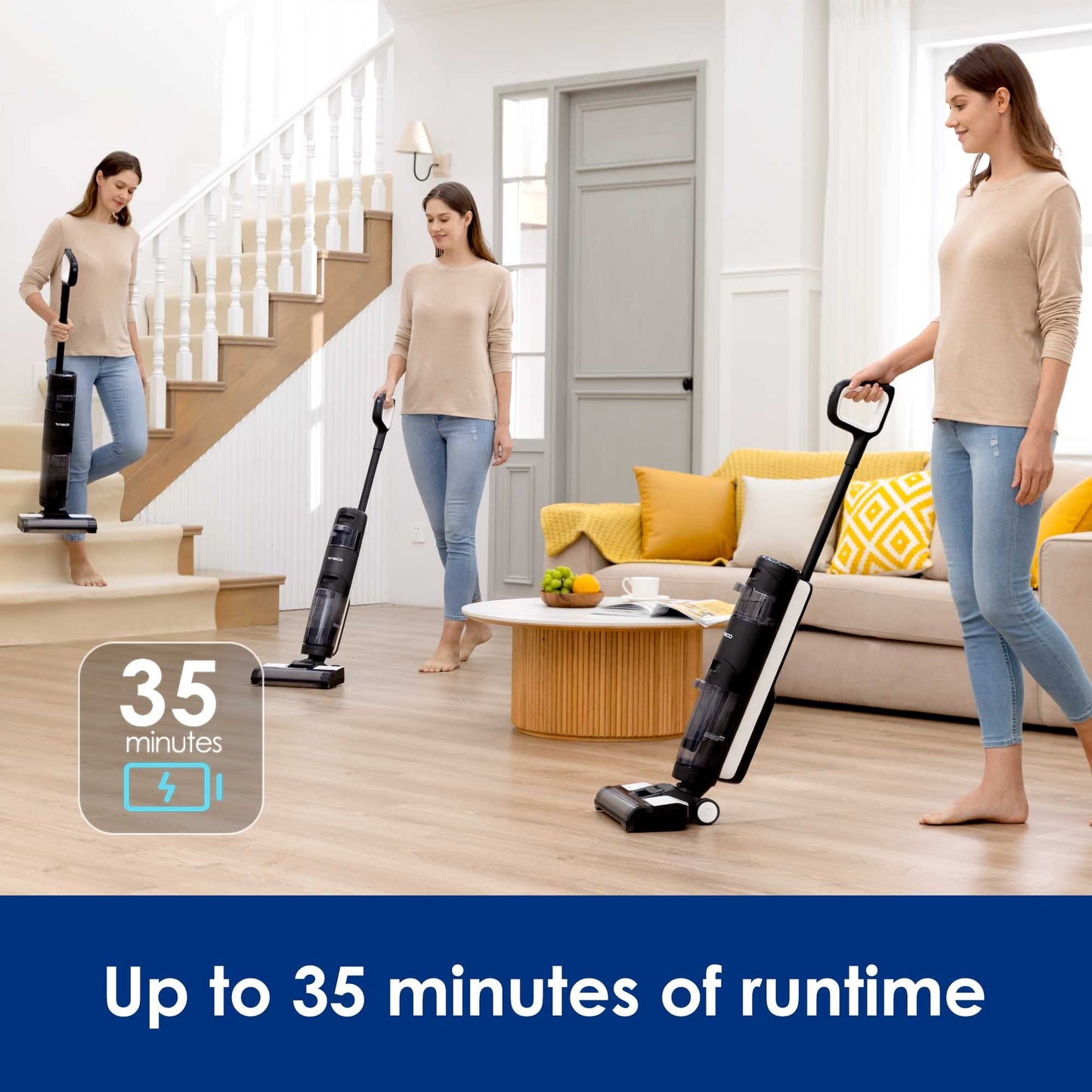 Tineco iFLOOR 3 Breeze Complete Wet Dry Vacuum Cordless Floor Cleaner and Mop One-Step Cleaning for Hard Floors