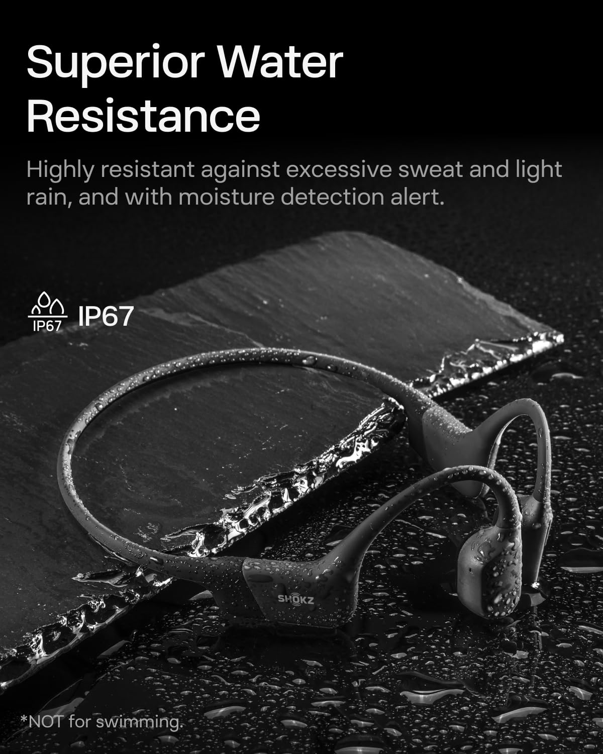 SHOKZ OpenRun Bone Conduction Headphones,Open-Ear Bluetooth Wireless Sport Headphones for Running & Workout,Sweat Resistant, Long 8H Playtime,Mic,Hair Band-Standard-Black