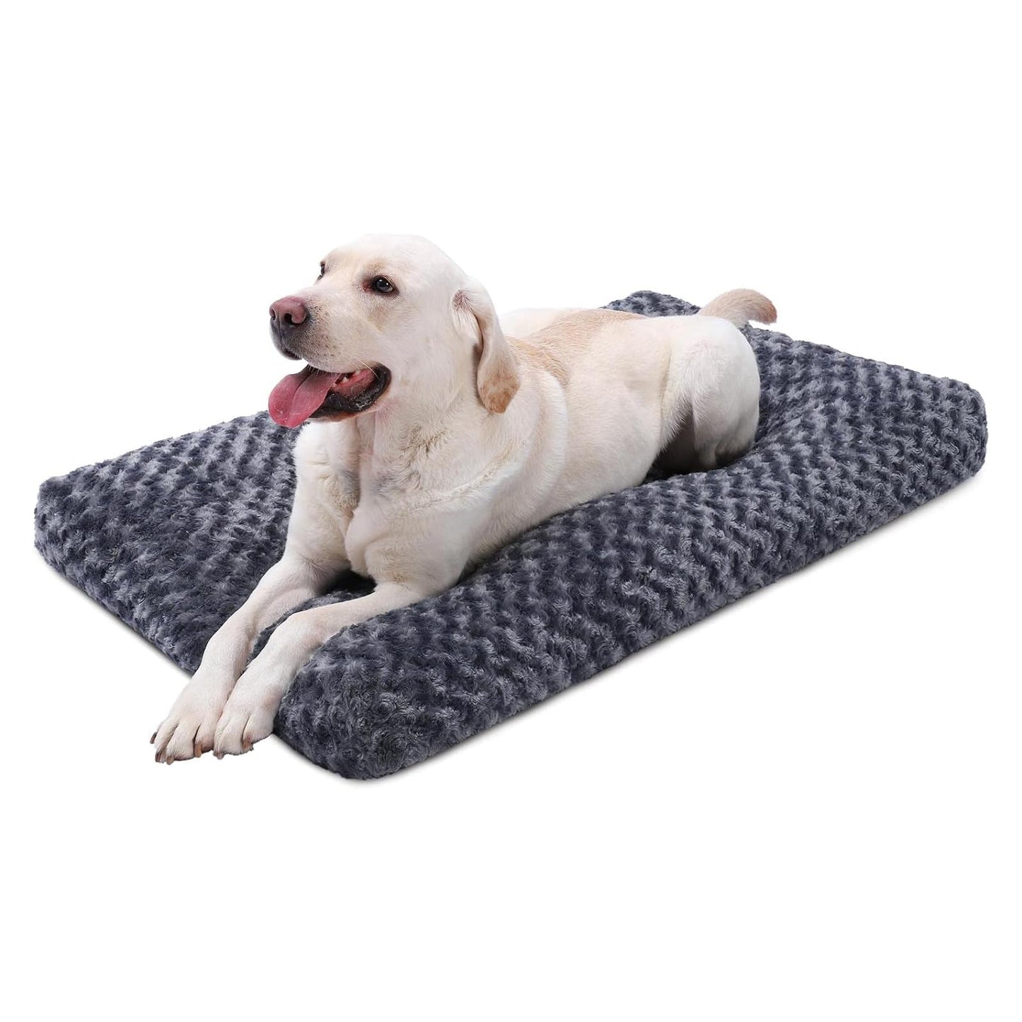 KSIIA Washable Dog Bed Deluxe Plush Dog Crate Beds Comfy Kennel Pad Anti-Slip Pet Sleeping Mat for Large, Jumbo, Medium, Small Dogs Breeds, 35" x 23", Gray