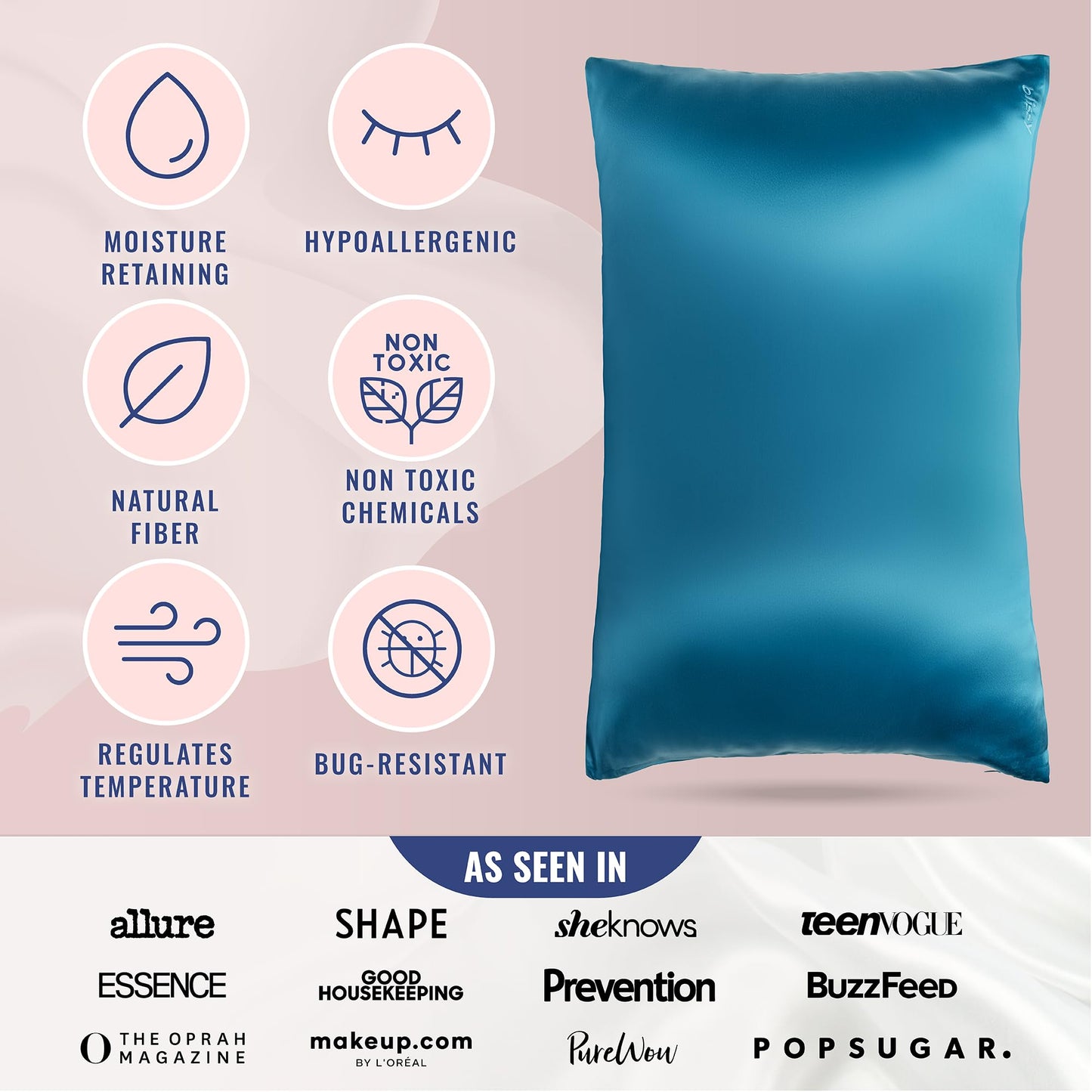 Blissy Silk Pillowcase - 100% Pure Mulberry Silk - 22 Momme 6A High-Grade Fibers - Silk Pillow Cover for Hair & Skin - Regular, Queen & King (Blissy White, Standard)