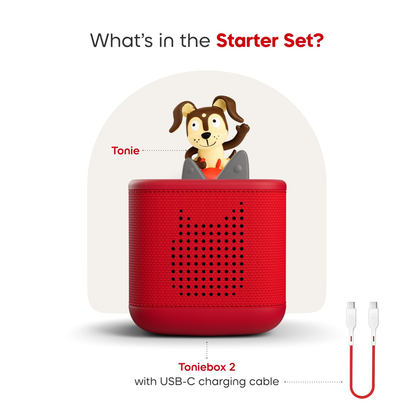 Toniebox 2 Audio Player Starter Set for Kids 1+ with Playtime Puppy - Sunset Red