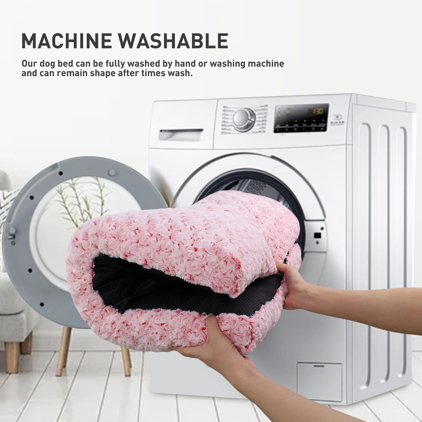 KSIIA Washable Dog Bed Deluxe Plush Dog Crate Beds Comfy Kennel Pad Anti-Slip Pet Sleeping Mat for Large, Jumbo, Medium, Small Dogs Breeds, 35" x 23", Gray