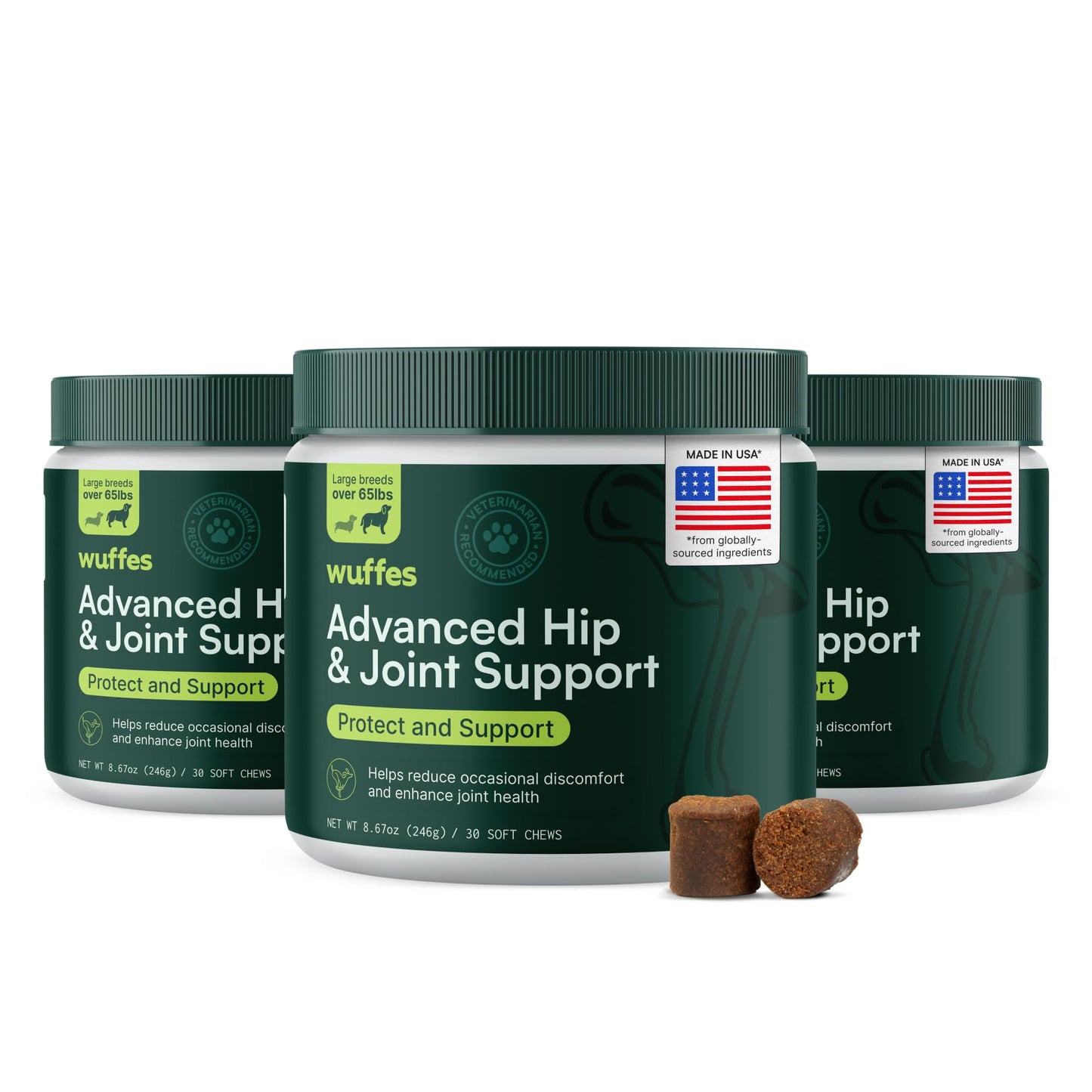 Wuffes Chewable Dog Hip & Joint Supplement - Glucosamine & Chondroitin Chews - Dog Joint Supplements & Vitamins - Extended Joint Care (Large Breed (Over 65 lbs), 90 Chews (Pack of 3))