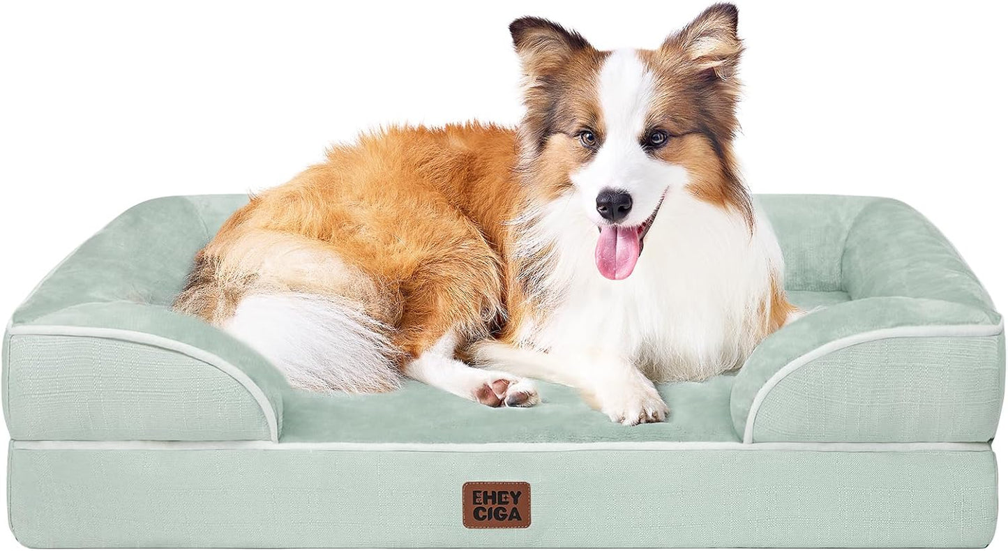 EHEYCIGA Orthopedic Dog Beds for Extra Large Dogs 44x32Inch, Waterproof Memory Foam XL Pet Bed with Sides, Non-Slip and Egg-Crate Foam Big Dog Couch Bed with Washable Removable Cover, Grey