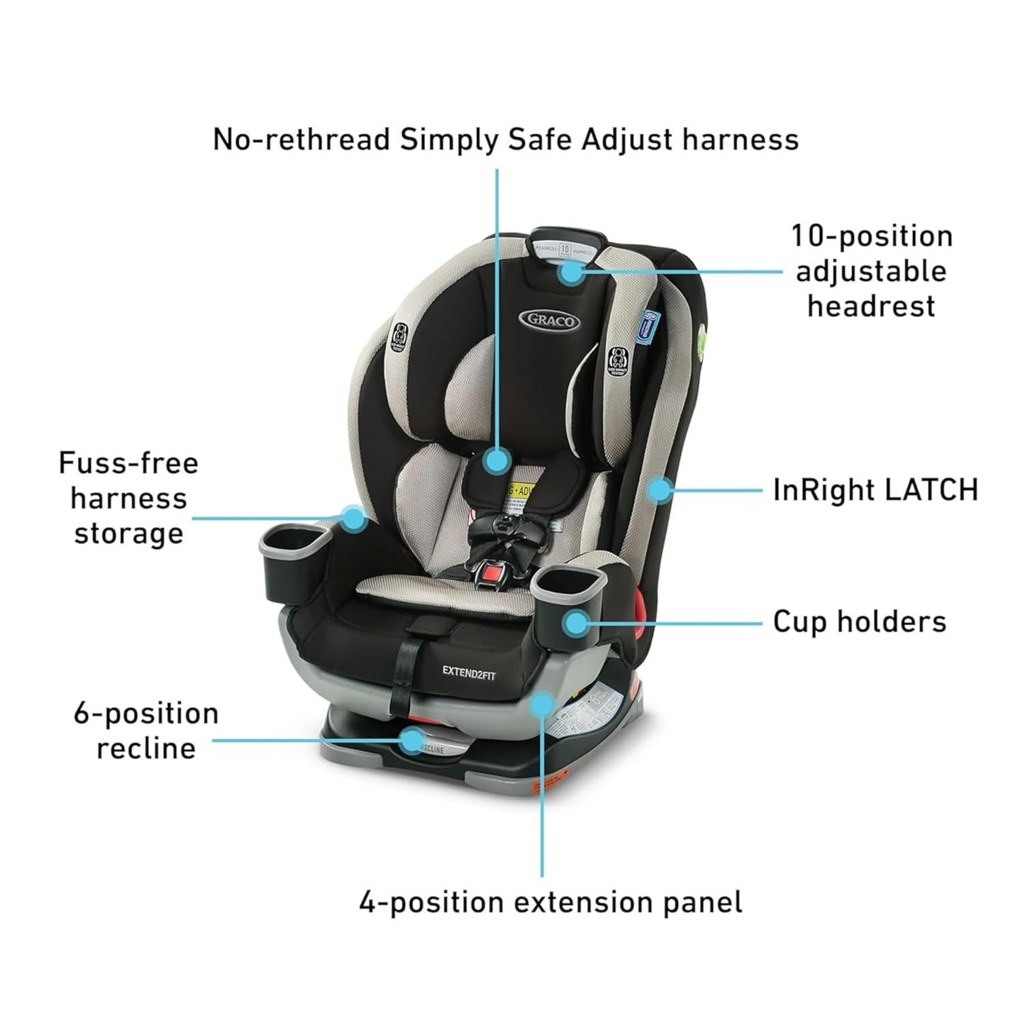 Graco Extend2Fit Convertible Baby Car Seat, Rear and Forward Facing, Adjustable Extension Panel for Extra Legroom, Gotham