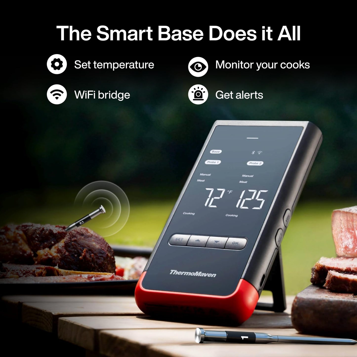 ThermoMaven Smart Bluetooth Wireless Meat Thermometer: Standalone Base, WiFi Unlimited Range, 6 Sensors with NIST Certified Accuracy, 2 Probes for Kitchen, BBQ, Grill, Oven, Smoker, Rotisserie