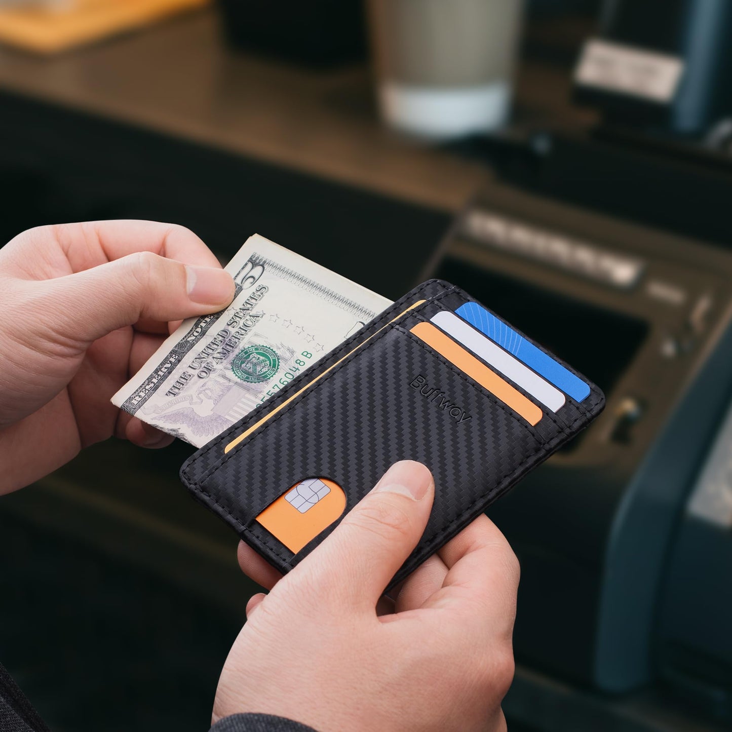 Buffway Slim Minimalist Front Pocket RFID Blocking Leather Wallets for Men and Women - Alaska Black