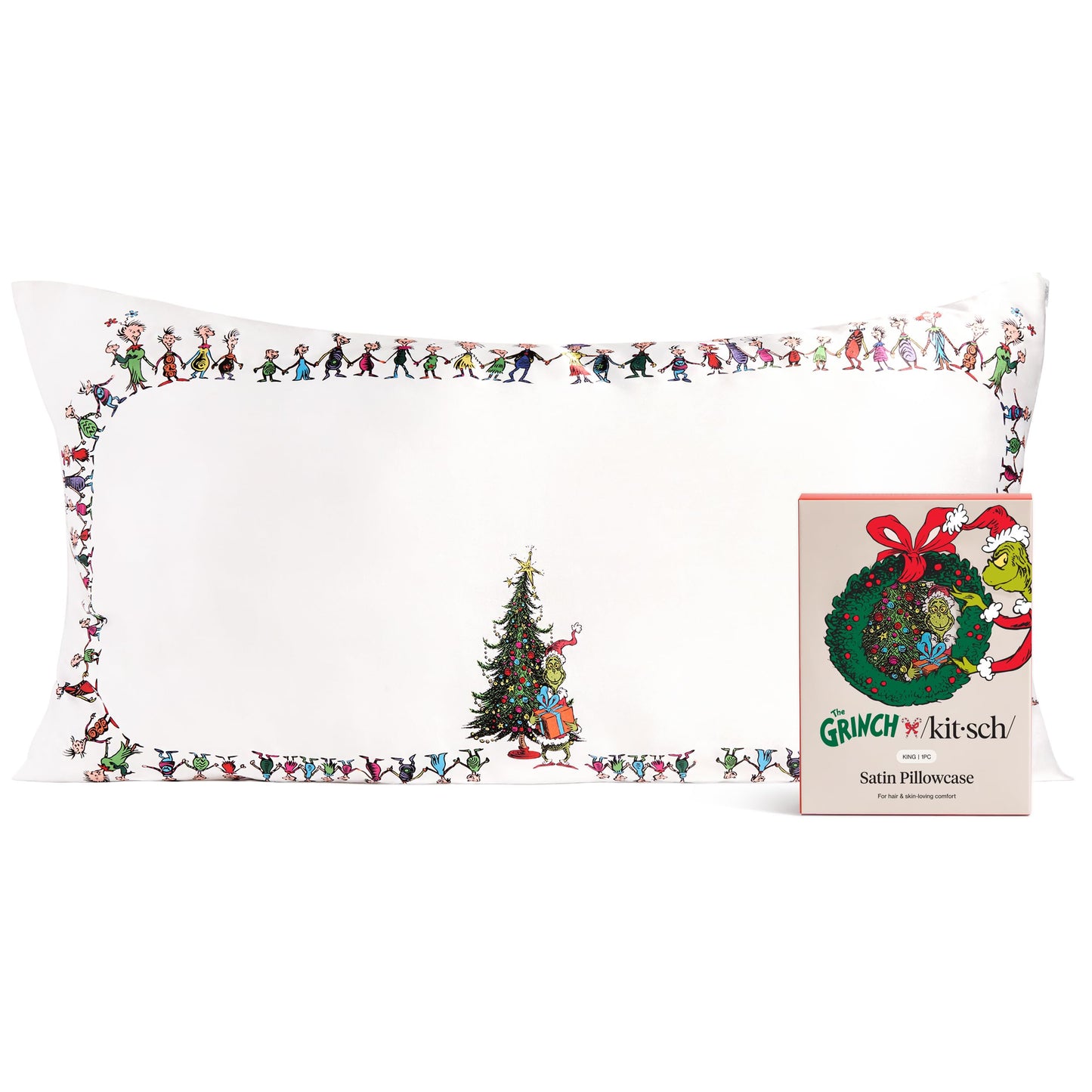 Kitsch x Elf North Pole - Satin Pillowcase with Zipper for Hair & Skin – Softer Than Silk, Cooling Pillow case, Wrinkle-Free, Machine Washable, Queen/Standard (19x26)