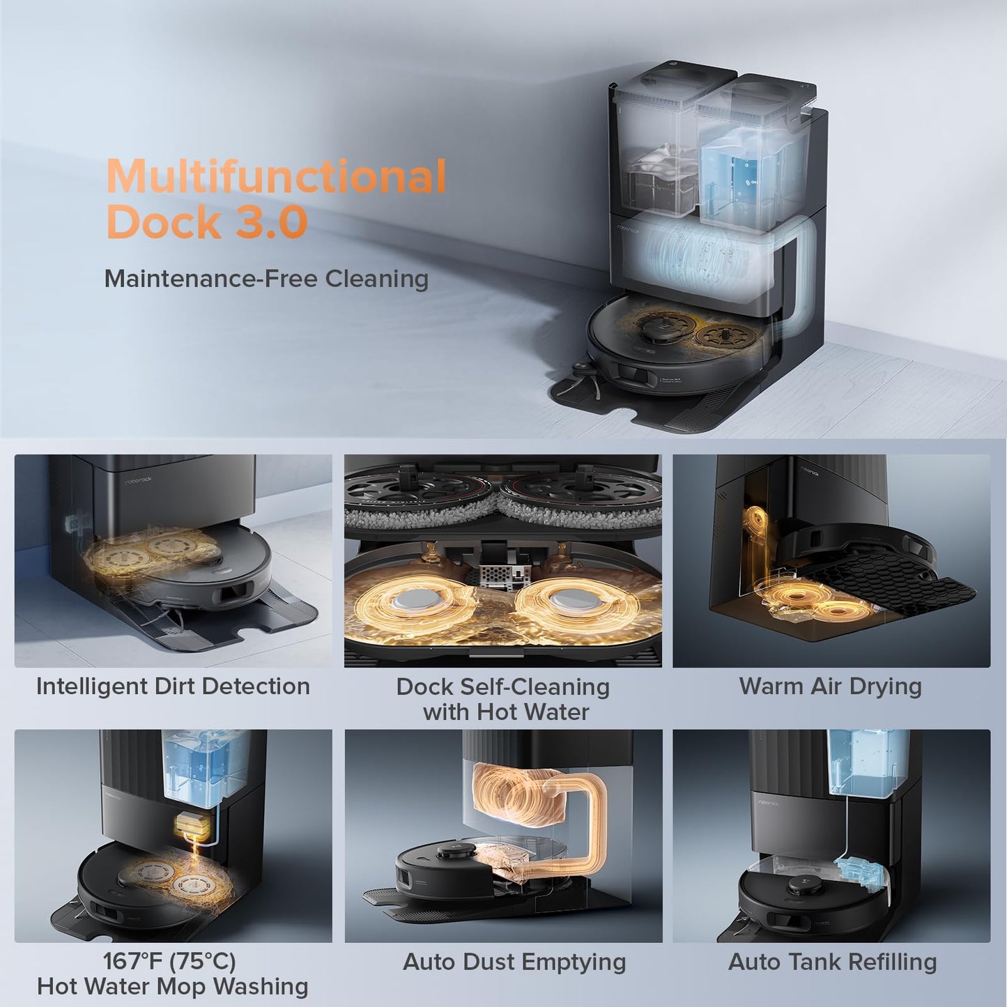 Roborock Qrevo Edge S5A Robot Vacuum and Mop, 18,500Pa, Zero-Tangling, DuoDivide Main Brush, FlexiArm Side Brush, Hot Water Mop Washing & Self-Cleaning, Warm Air Drying, Self-Emptying, Black