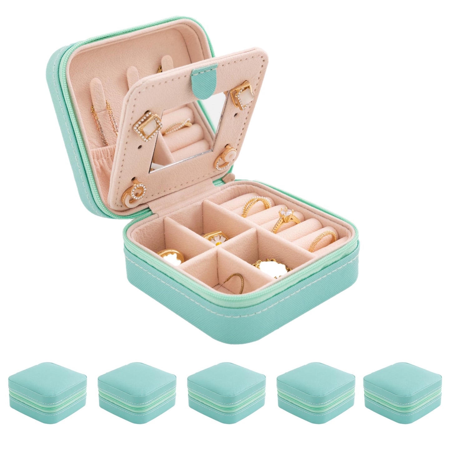 KElofoN Travel jewelry case Travel jewelry box Travel Jewelry Organizer Small box Gift for Girls Women with Mirror(Green)