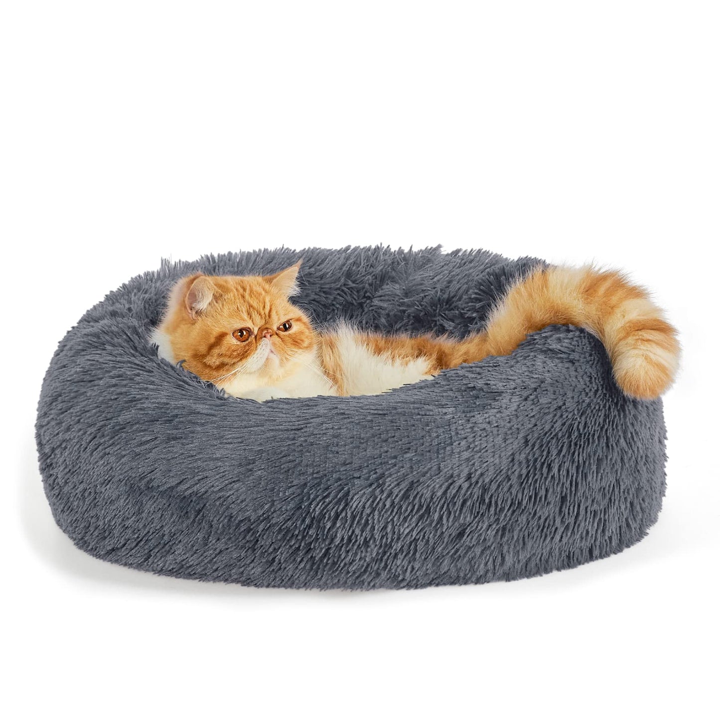 Bedsure Calming Dog Bed Medium Size Dog - Donut Washable Medium Pet Bed, 30 inches Anti-Slip Round Fluffy Plush Faux Fur Cat Bed, Fits up to 45 lbs Pets, Camel