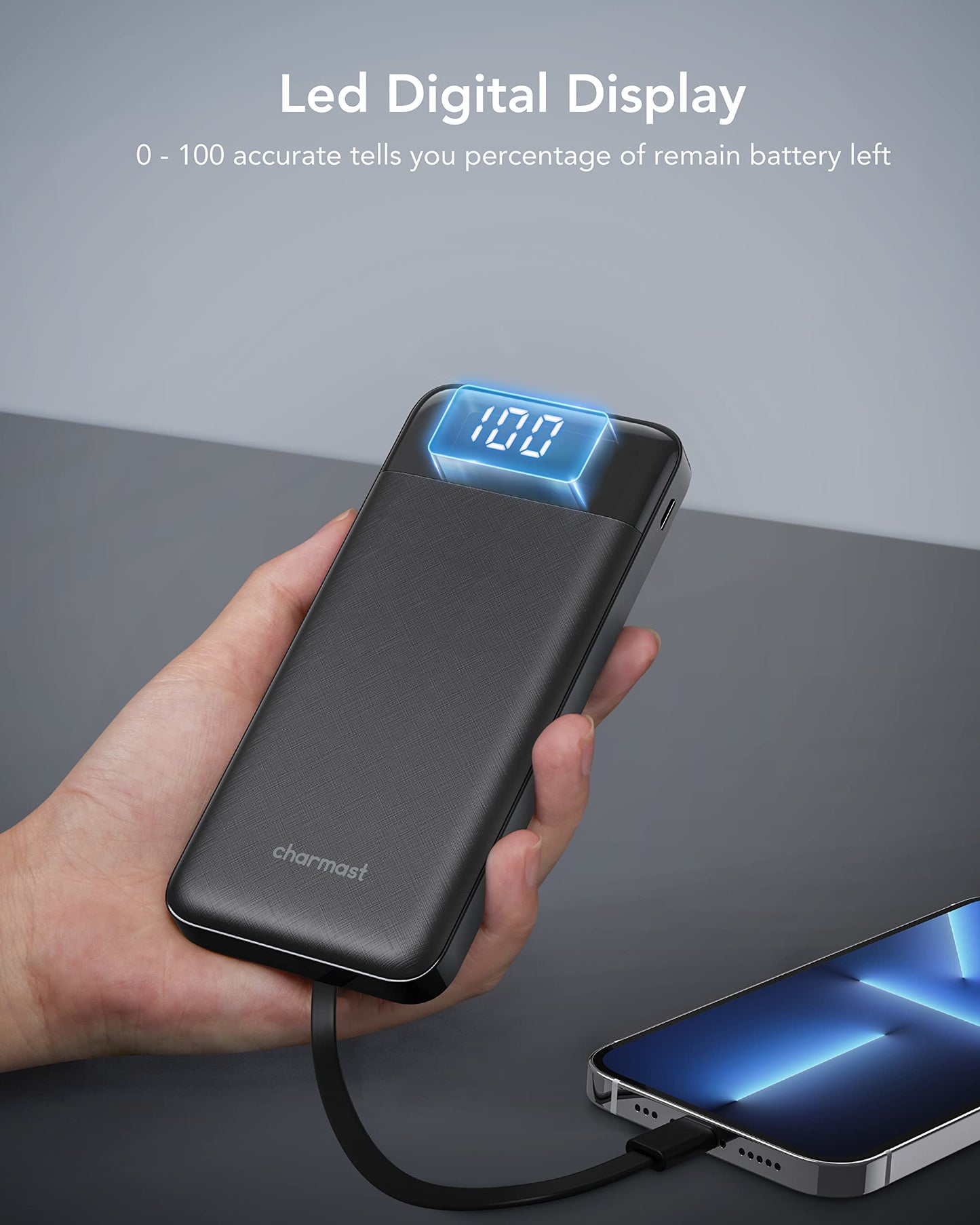 charmast Portable Charger with Built in Cables, Power Bank with Cords Wires, Slim 10000mAh Travel Battery Pack 6 Outputs 3 Inputs 3A Fast Charging for Samsung Google Pixel LG Moto iPhone iPad