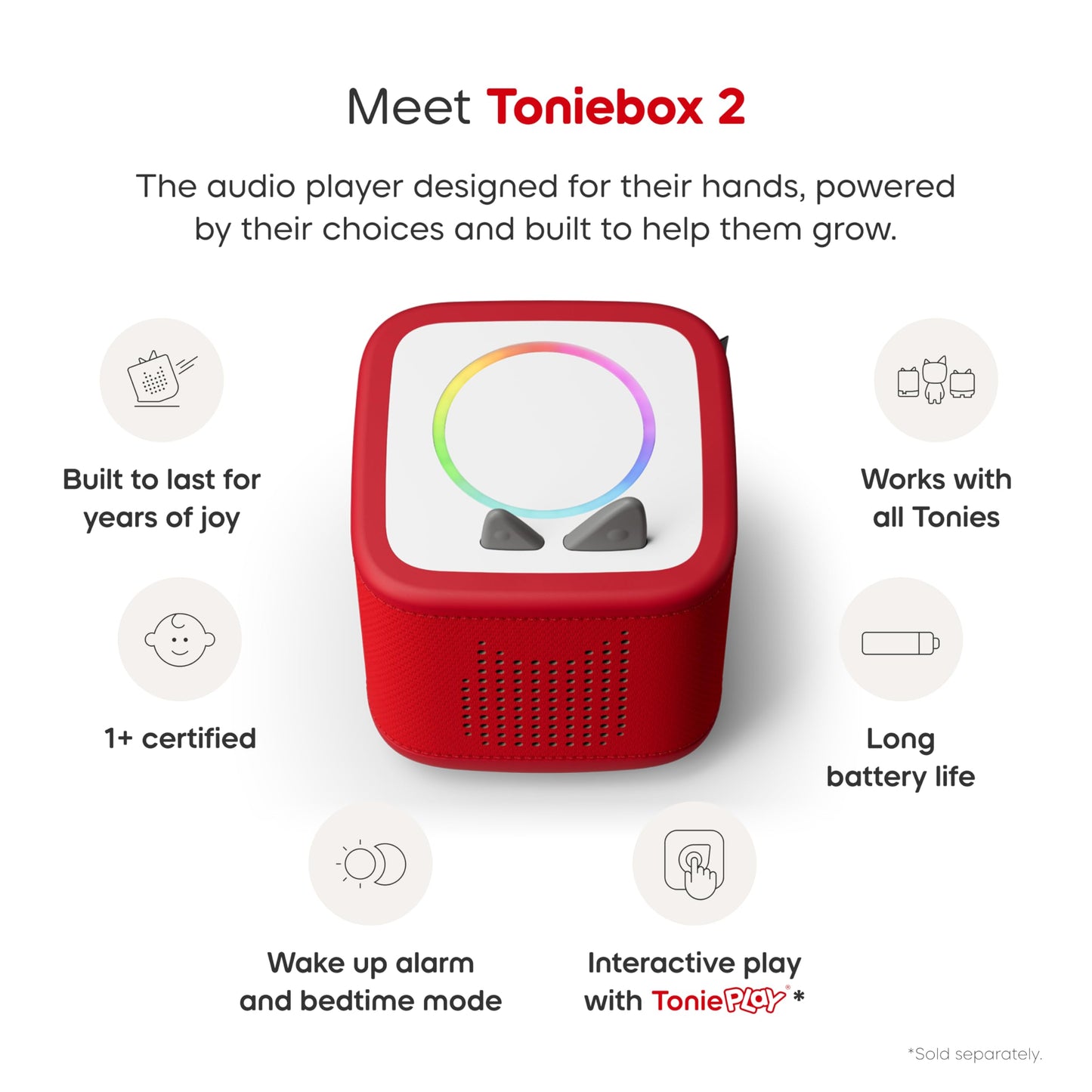 Toniebox 2 Audio Player Starter Set for Kids 1+ with Playtime Puppy - Sunset Red
