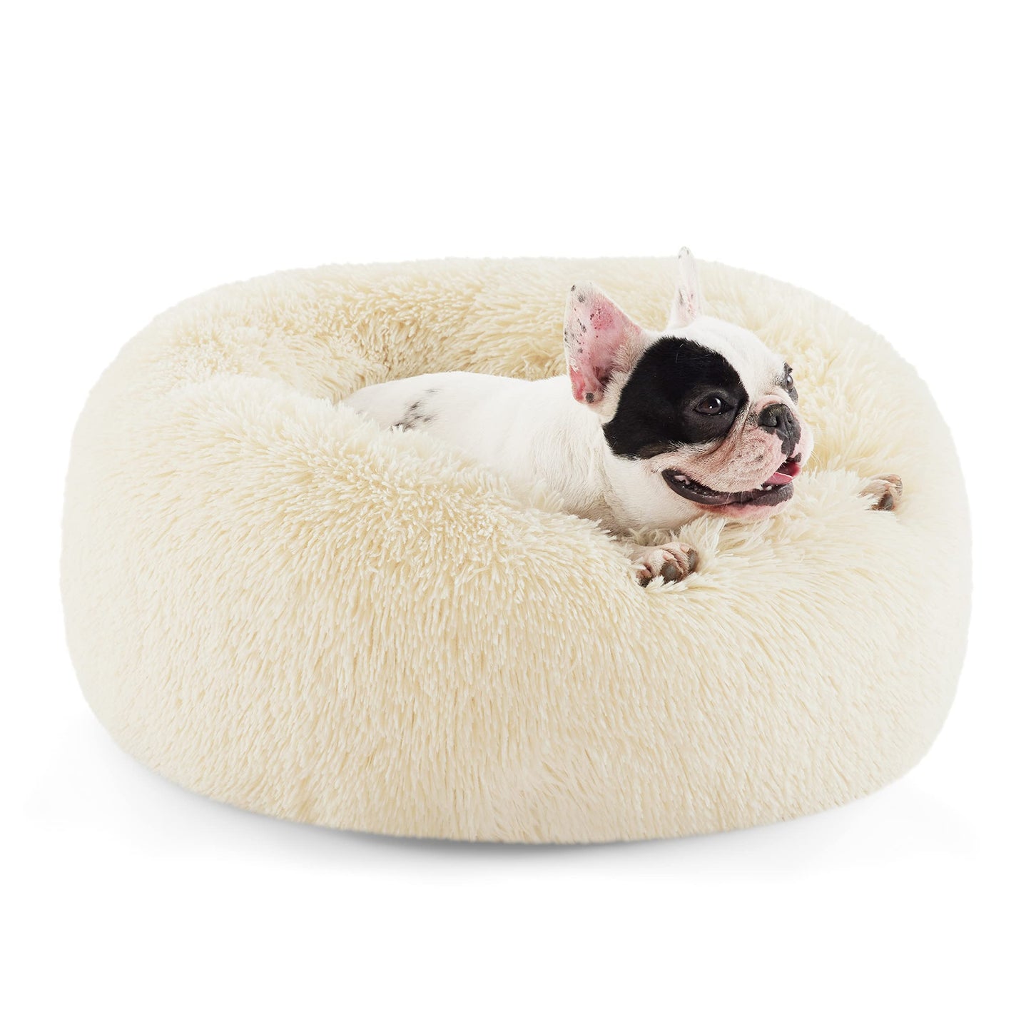 Bedsure Calming Dog Bed Medium Size Dog - Donut Washable Medium Pet Bed, 30 inches Anti-Slip Round Fluffy Plush Faux Fur Cat Bed, Fits up to 45 lbs Pets, Camel