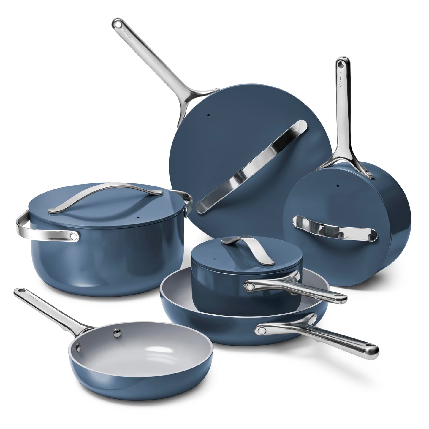 Caraway Deluxe Non-stick Ceramic Cookware Set (16 Piece) Pots, Frying Pans, Lids and Kitchen Storage - PFAS & PFOA Free - Oven Safe Pan Set & Compatible with All Stovetops - Cream