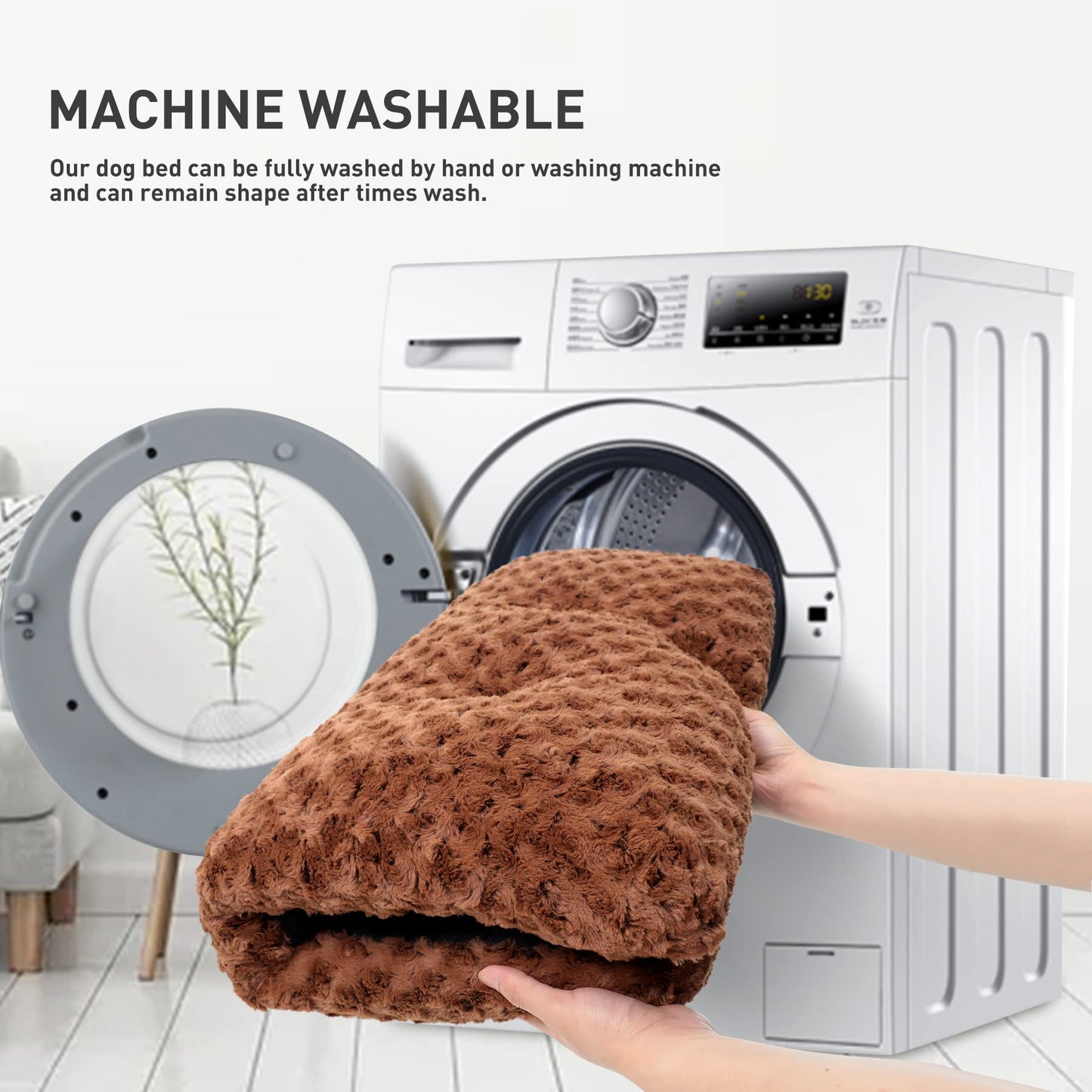 KSIIA Washable Dog Bed Deluxe Plush Dog Crate Beds Comfy Kennel Pad Anti-Slip Pet Sleeping Mat for Large, Jumbo, Medium, Small Dogs Breeds, 35" x 23", Gray