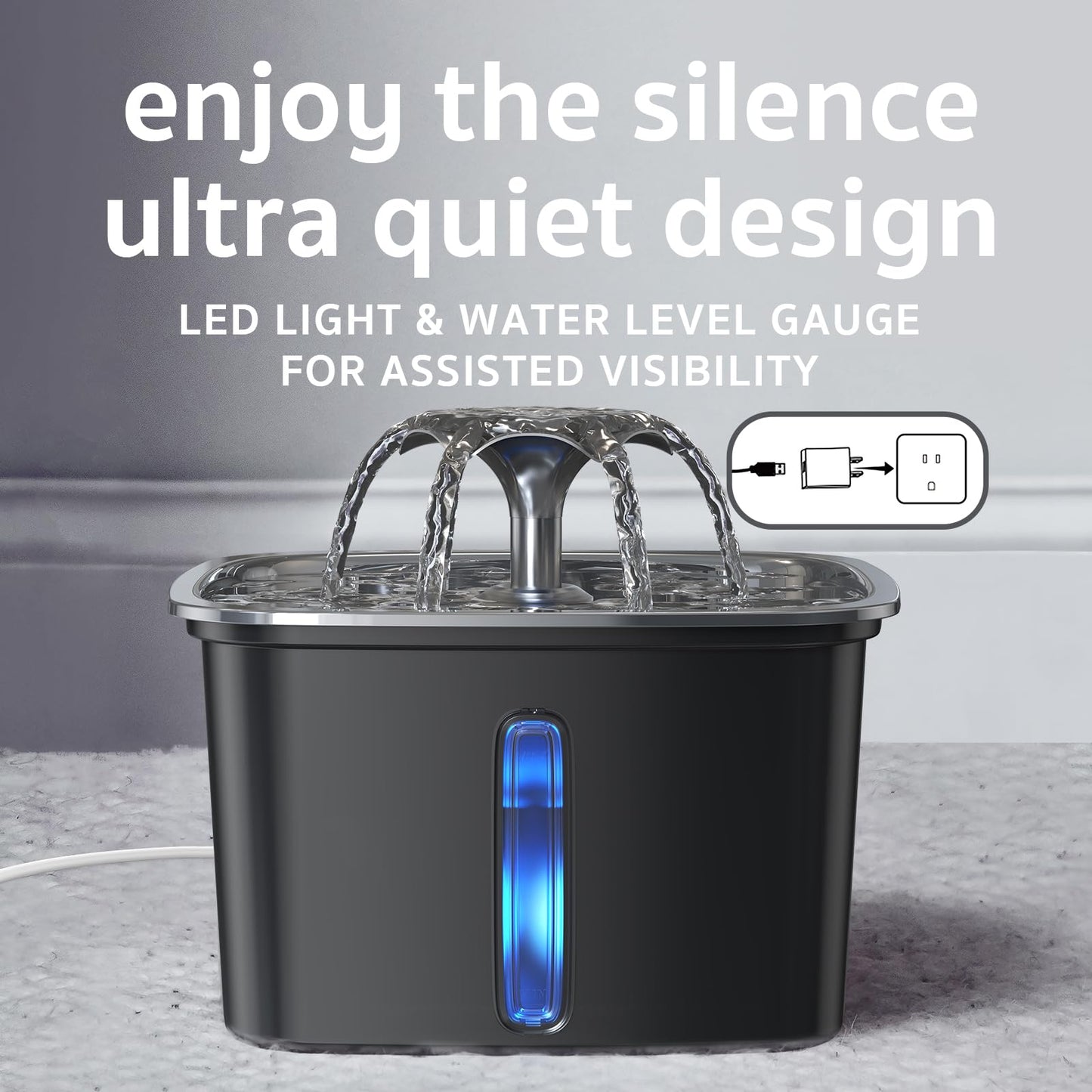 Veken Innovation Award Winner Stainless Steel Cat Water Fountain, 95oz/2.8L Automatic Pet Fountain Dog Water Dispenser with Replacement Filters & Silicone Mat, Gifts for Christmas, Cats, Dogs (Silver)