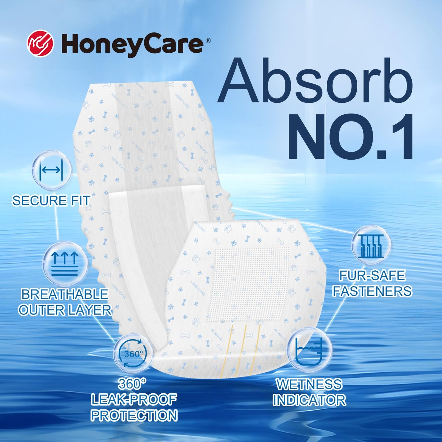 HONEY CARE All-Absorb A26 Male Dog Wrap, 50 Count, Small