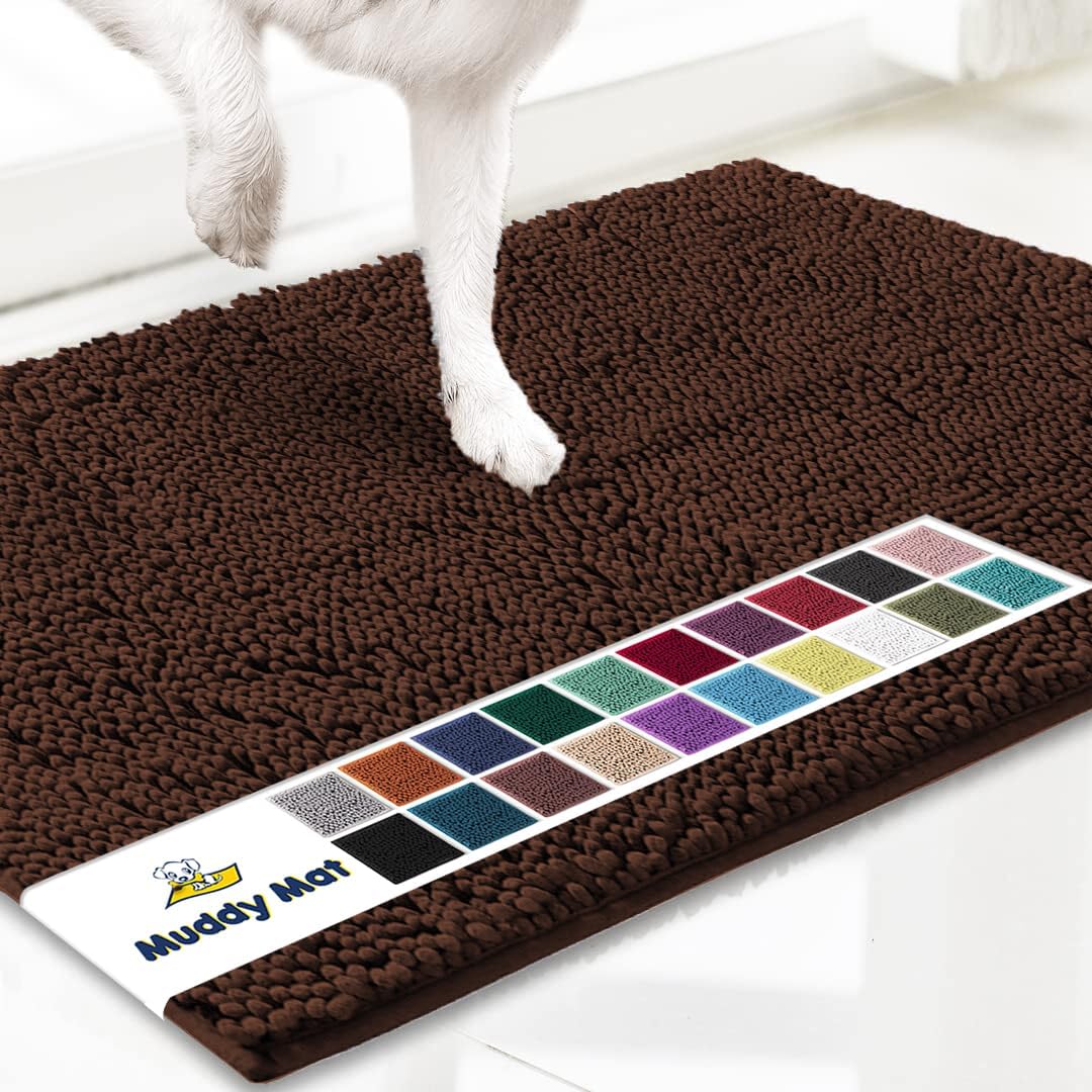 Muddy Mat® Shown on TV Super Absorbent Microfiber Dog Door Mat for Muddy Paws, Non-Slip Washable Pet Rug, Quick Dry Chenille Entryway Carpet, Machine Washable Indoor Outdoor mat, Grey 30"x19"