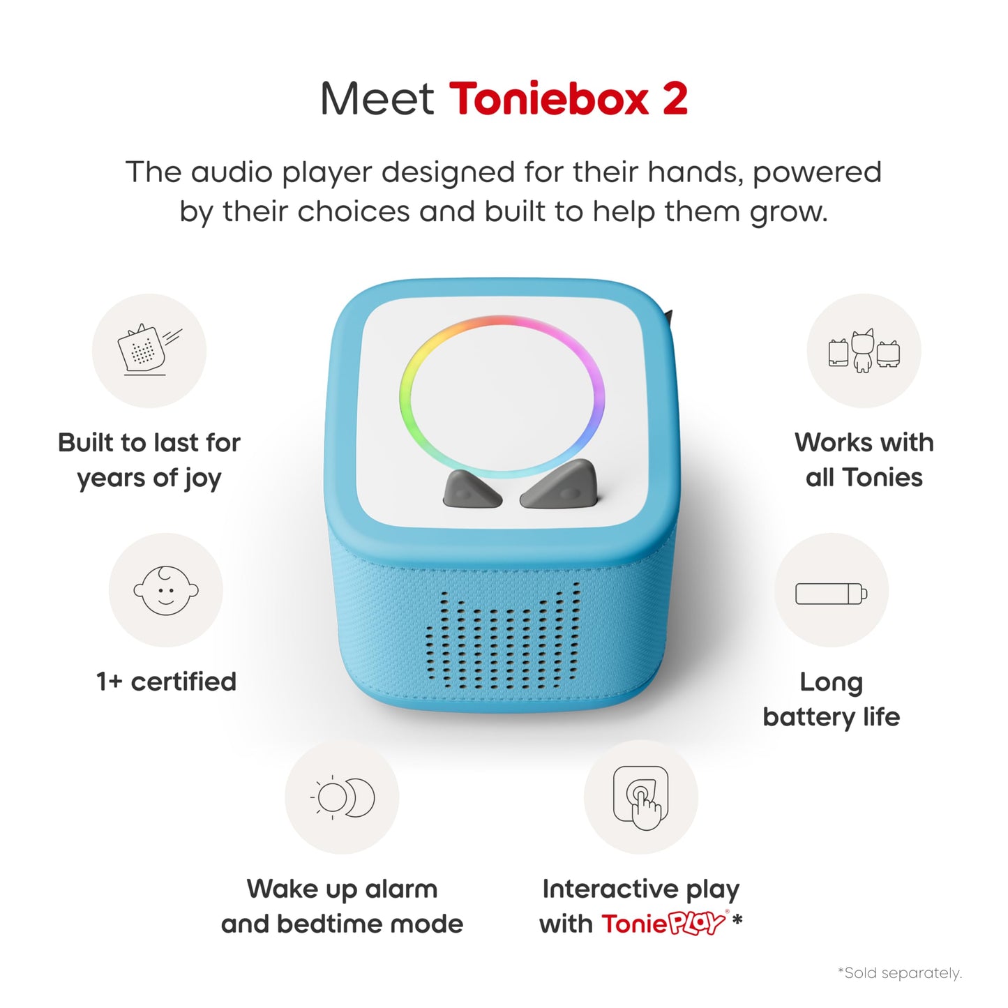Toniebox 2 Audio Player Starter Set for Kids 1+ with Playtime Puppy - Sunset Red