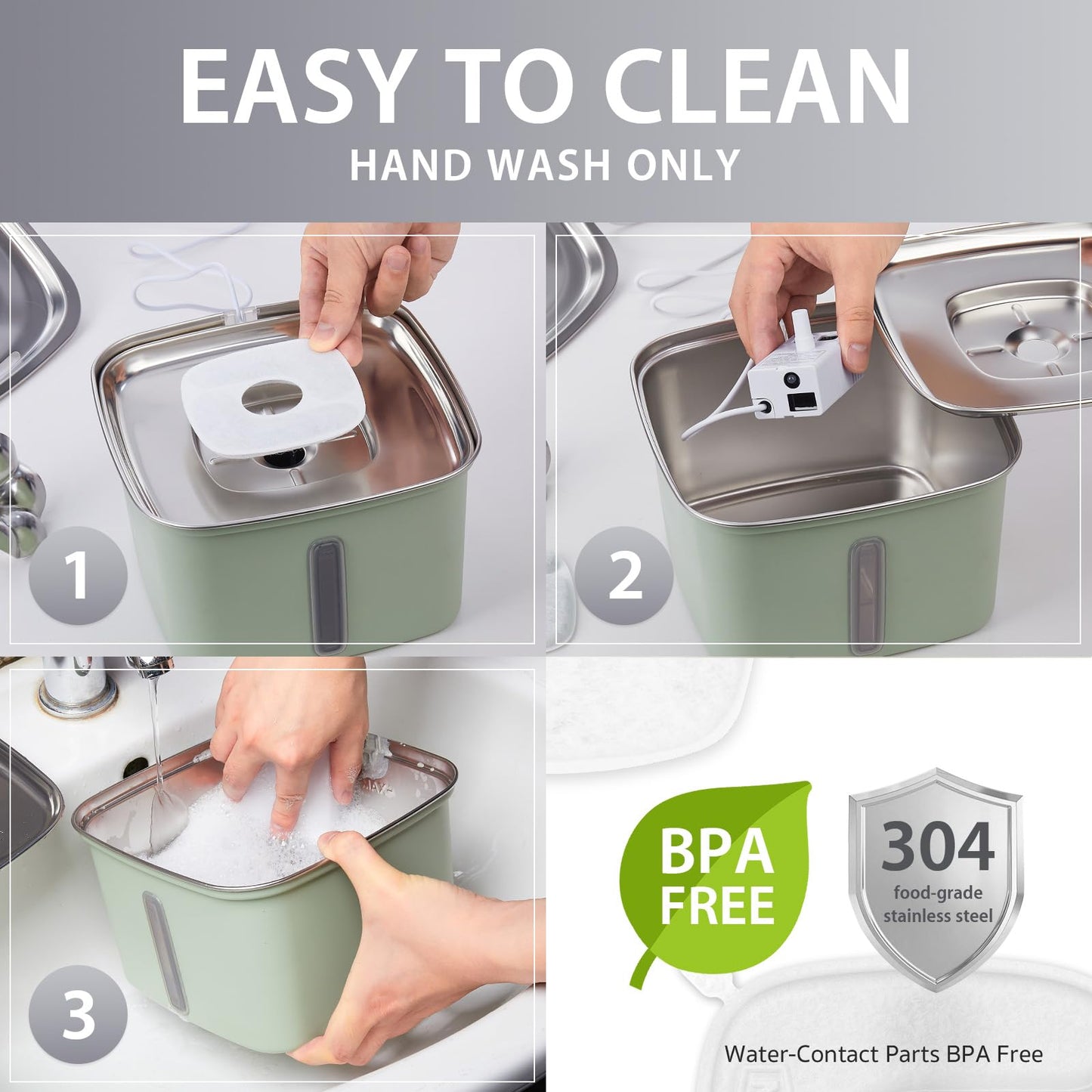 Veken Innovation Award Winner Stainless Steel Cat Water Fountain, 95oz/2.8L Automatic Pet Fountain Dog Water Dispenser with Replacement Filters & Silicone Mat, Gifts for Christmas, Cats, Dogs (Silver)