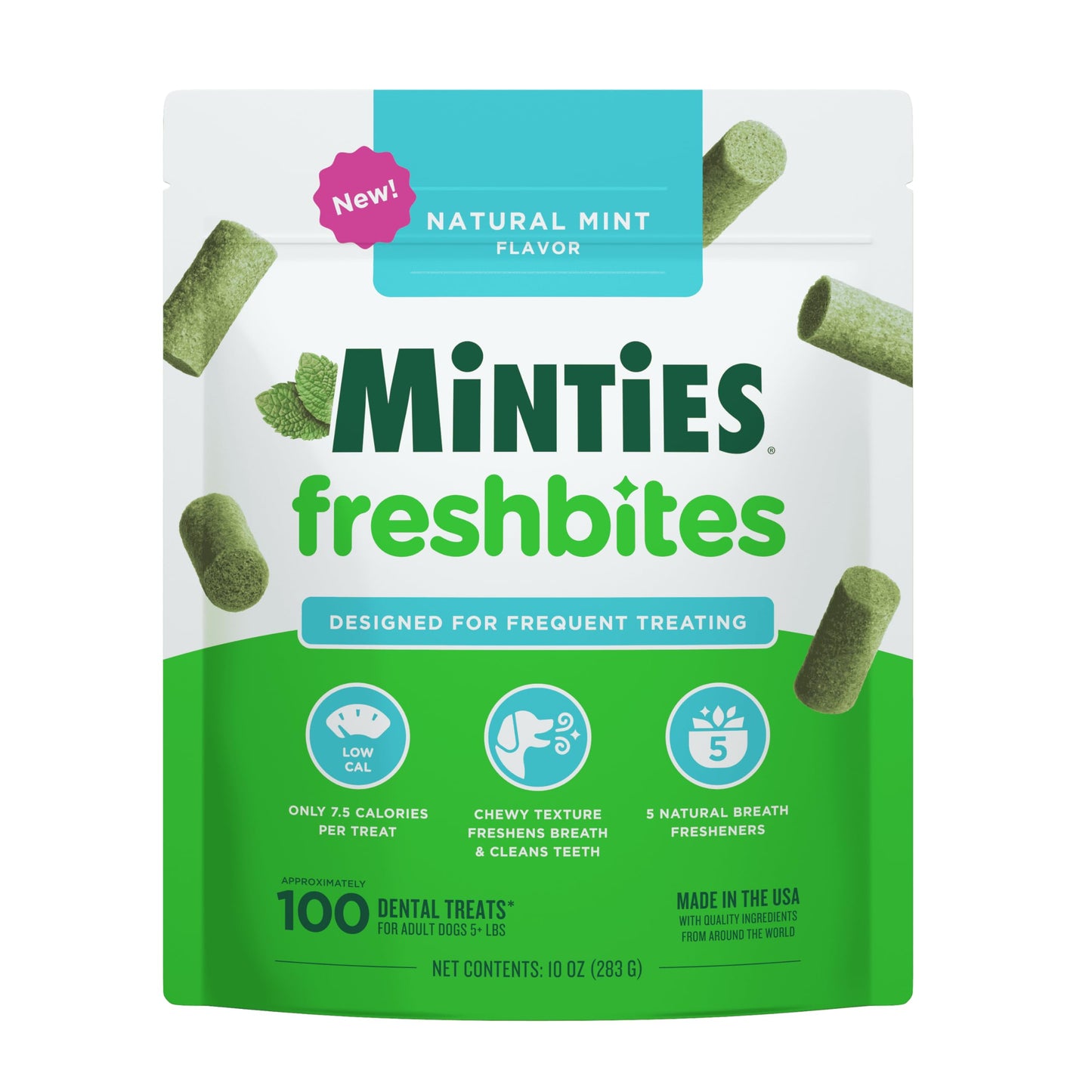 Minties Dog Dental Bone Treats, Tiny/Small Dental Dog Treats, 16 Ounces, Cleans Teeth, Fight Bad Breath, Removes Plaque and Tartar, 16 Count