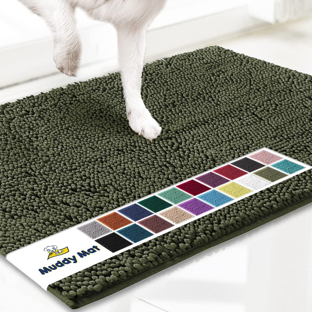 Muddy Mat® Shown on TV Super Absorbent Microfiber Dog Door Mat for Muddy Paws, Non-Slip Washable Pet Rug, Quick Dry Chenille Entryway Carpet, Machine Washable Indoor Outdoor mat, Grey 30"x19"