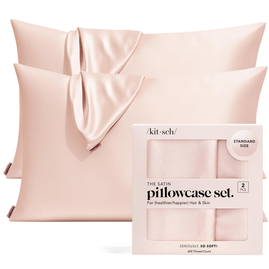 Kitsch Satin Pillowcase, Softer Than Silk Pillow Cases Queen, Cooling Pillow Covers, Satin Pillowcase w/Zipper for Hair, Skin & Quality Sleep, Wrinkle-Free & Smooth, Queen Size 19"x26", Cherry Print