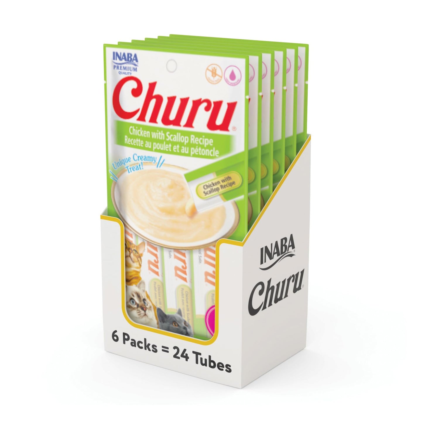INABA Churu Cat Treats, Grain-Free, Lickable, Squeezable Creamy Purée Cat Treat/Topper, 60 Servings, Chicken Variety Box