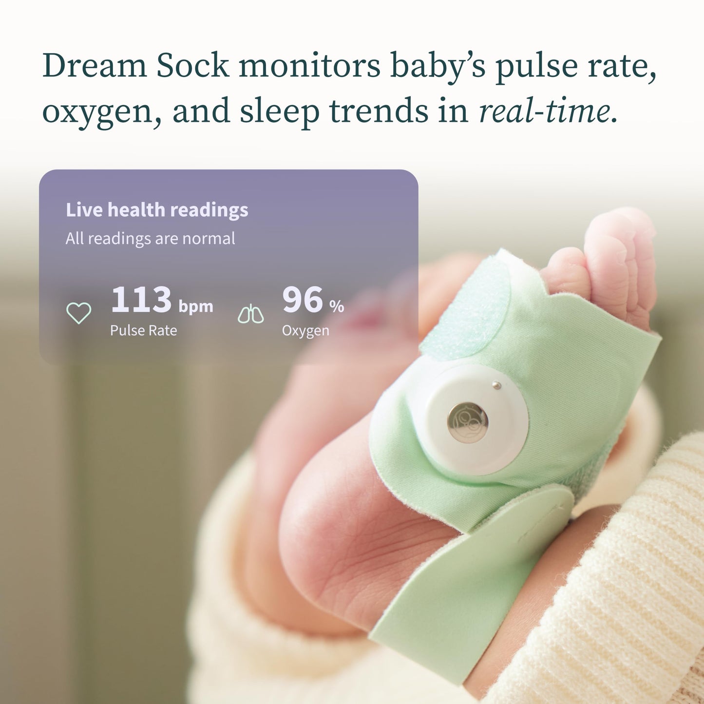 Dream Sock – Smart Wearable Baby Monitor, Infant Pulse Oximeter Tracks Oxygen & Heart Rate | Parents Receive Alerts, Sleep & Health Insights via App | Blue