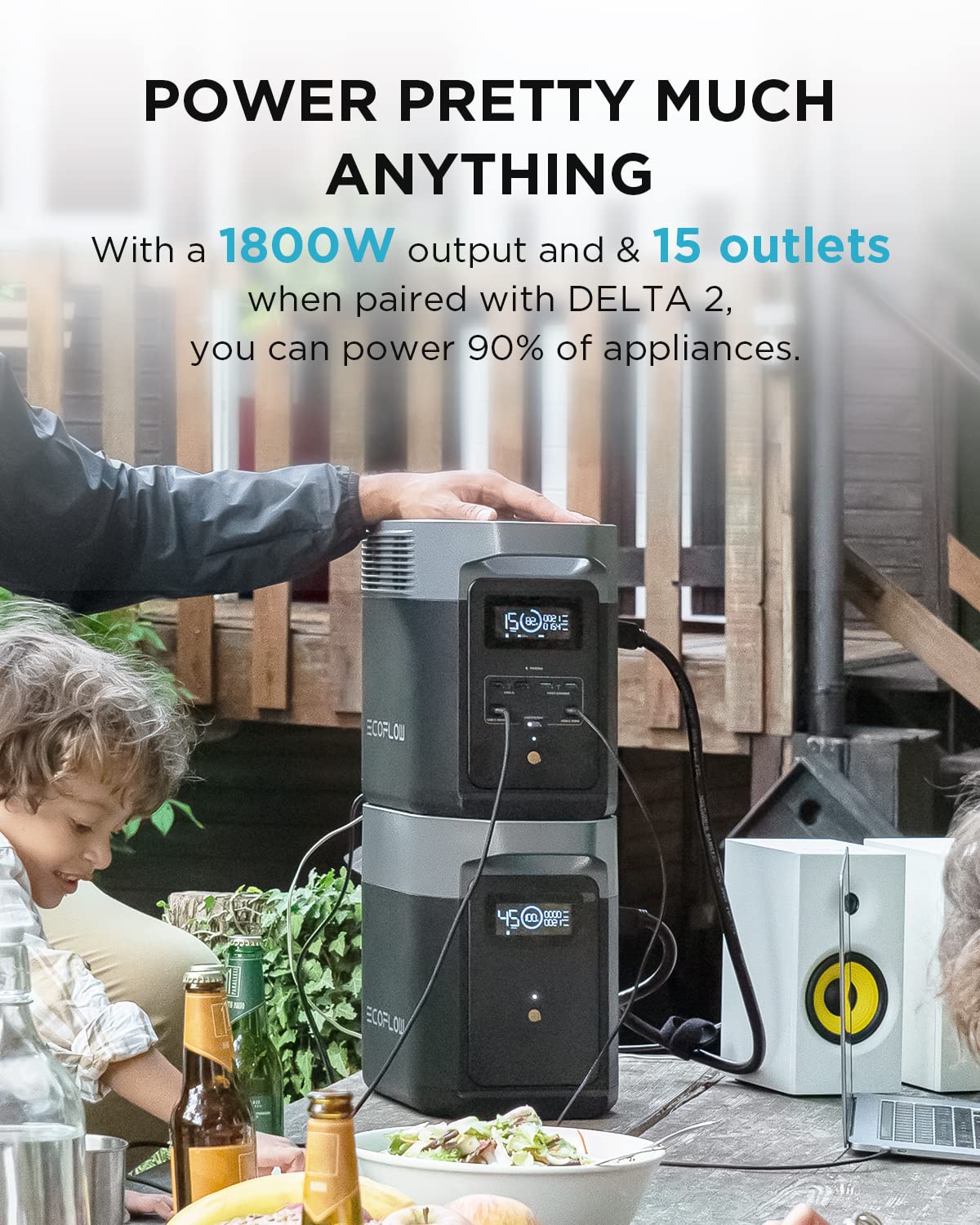 EF ECOFLOW Portable Power Station DELTA 2, 1024Wh LiFePO4 (LFP) Battery, 1800W AC/100W USB-C Output, Solar Generator(Solar Panel Optional) for Home Backup Power, Camping & RVs