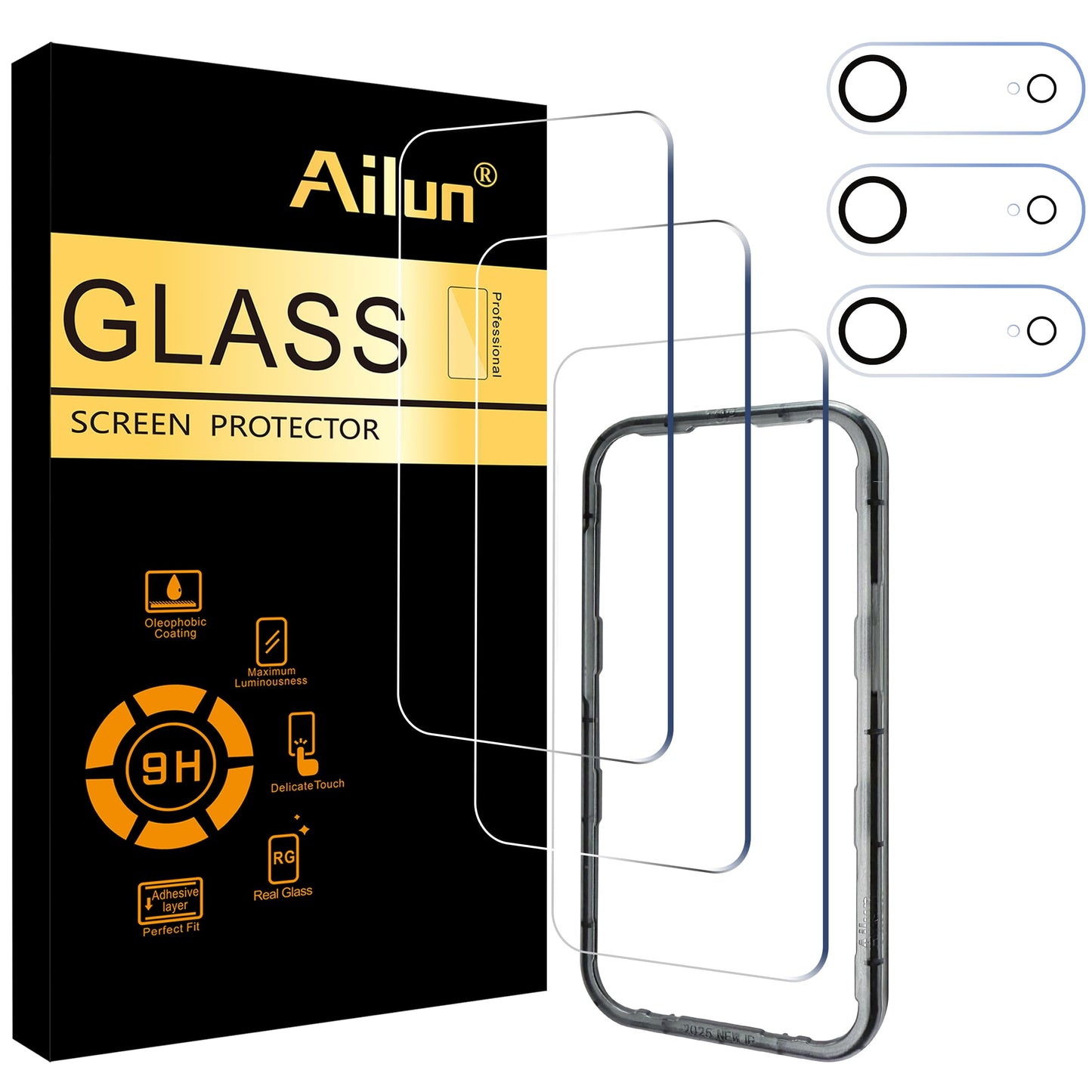Ailun 3 Pack Screen Protector for iPhone 17 Pro Max [6.9 inch] + 3 Pack Camera Lens Protector with Installation Frame,Dynamic Island Compatible,Case Friendly[Not for iPhone 17/17 Pro/iPhone Air]