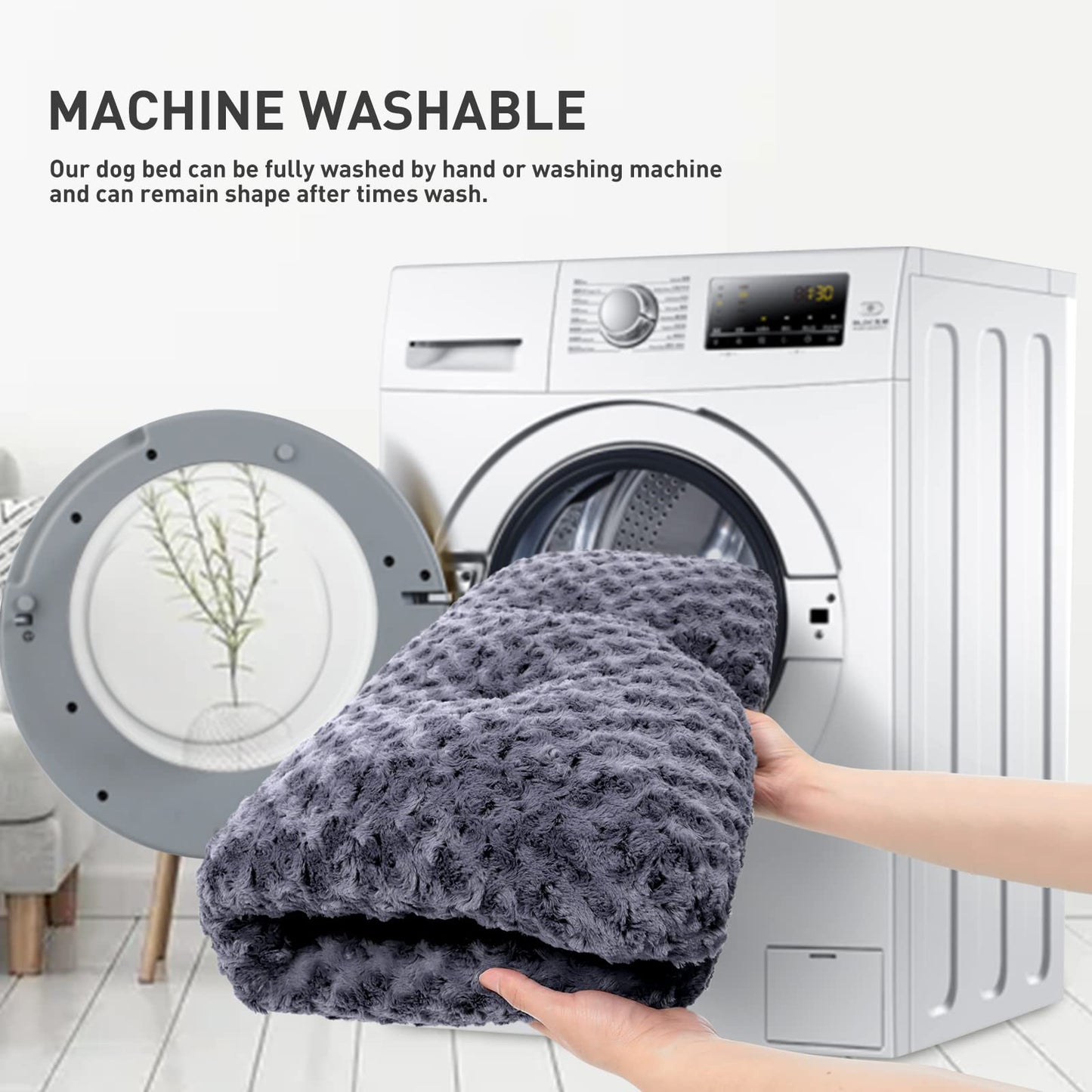 KSIIA Washable Dog Bed Deluxe Plush Dog Crate Beds Comfy Kennel Pad Anti-Slip Pet Sleeping Mat for Large, Jumbo, Medium, Small Dogs Breeds, 35" x 23", Gray