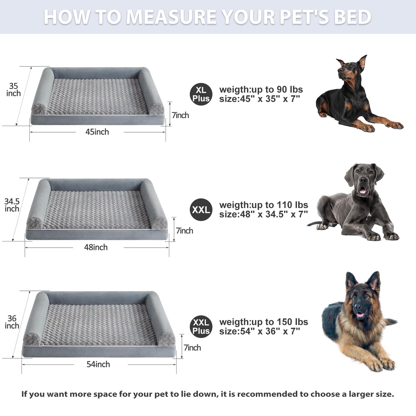 BFPETHOME Dog Beds for Large Dogs, Orthopedic Dog Bed for Medium Large Dogs,Big Waterproof Couch Pet Bed with Removable Washable Cover