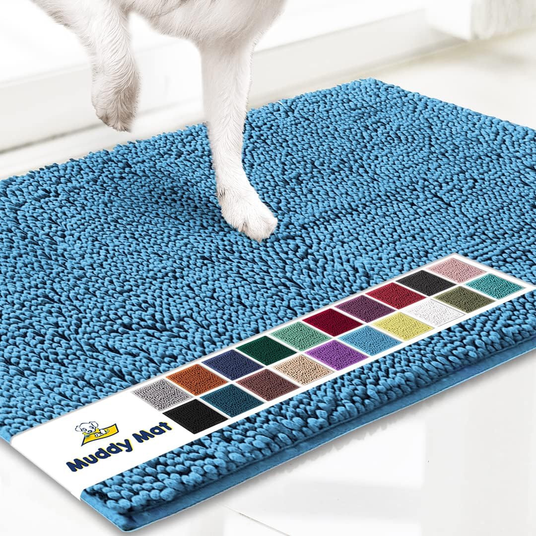 Muddy Mat® Shown on TV Super Absorbent Microfiber Dog Door Mat for Muddy Paws, Non-Slip Washable Pet Rug, Quick Dry Chenille Entryway Carpet, Machine Washable Indoor Outdoor mat, Grey 30"x19"