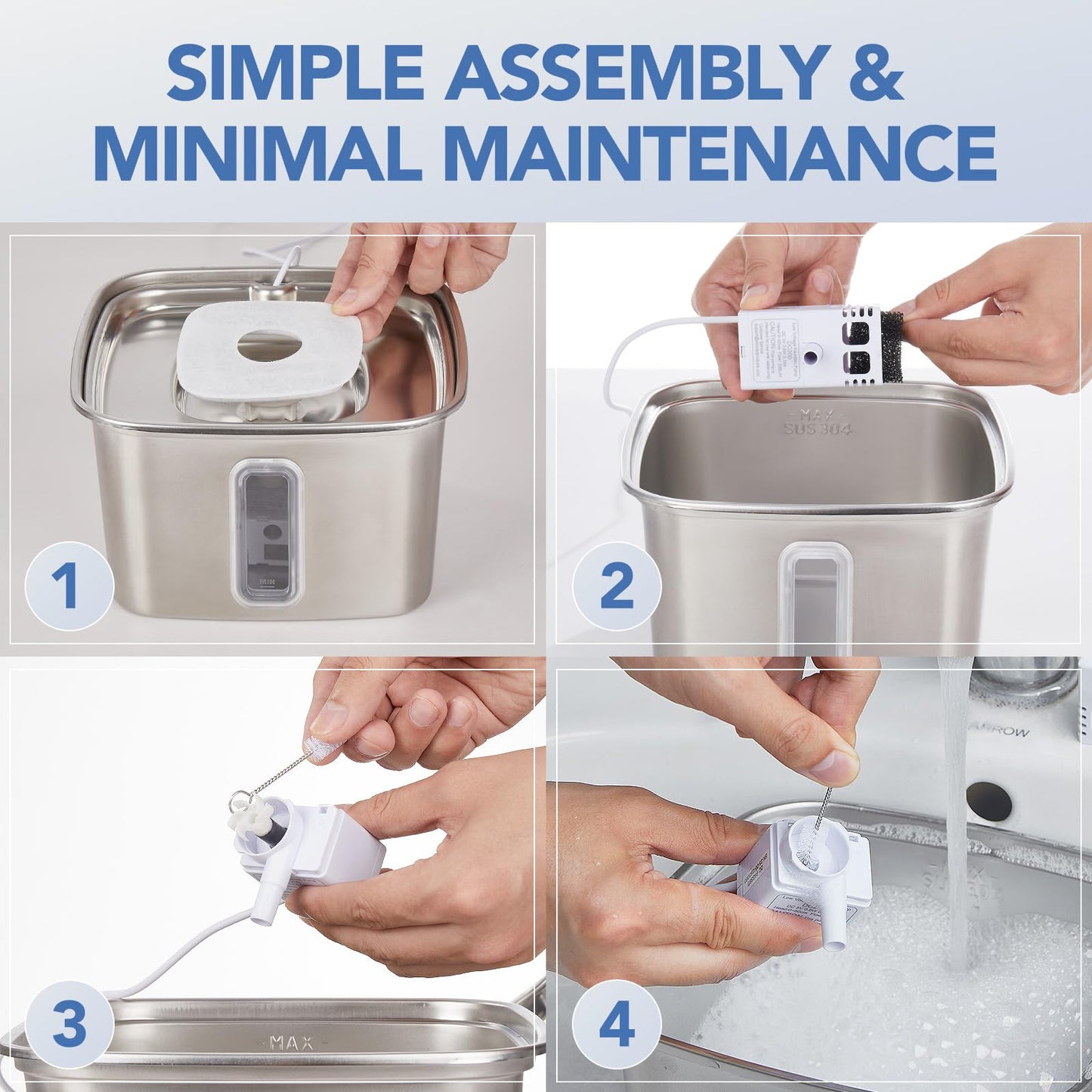 Veken Cat Water Fountain Filters, 8 Pack Replacement Filters & 8 Pack Replacement Pre-Filter Sponges Set for 50oz, 84oz, 95oz or 108oz Automatic Pet Fountain Dog Water Dispenser